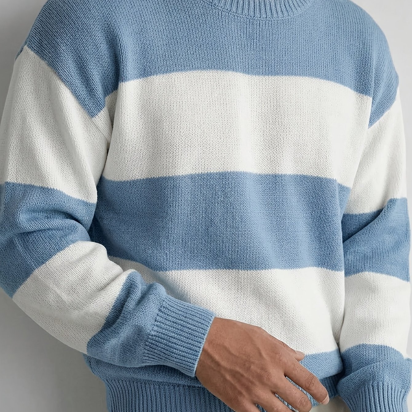 TEMU Nouveau Pull Unisexe à Rayures Minimaliste avec Épaules Tombantes, Col Rond et Manches Longues en Tissu Décontracté pour , , l'Hiver Pull Homme
