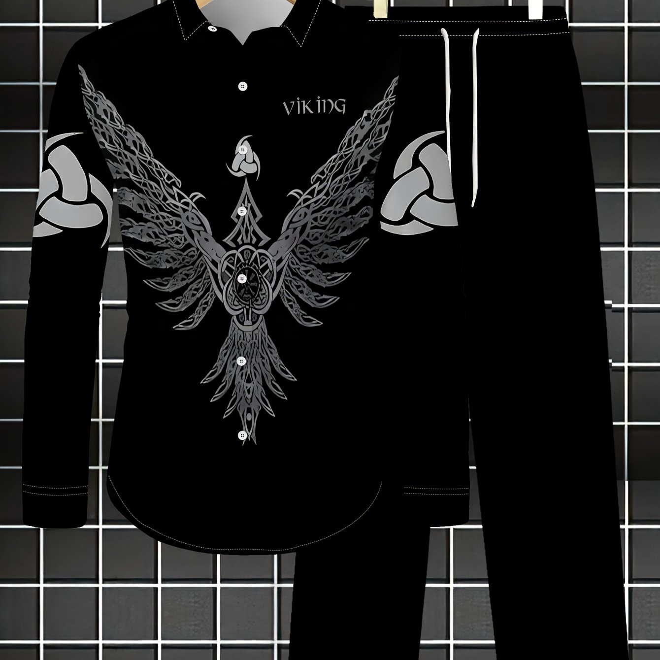 TEMU Men's Casual Long Shirt And Long Trousers Set, Top And Pants 2pcs Outfit, Daily Wear, Ideal For Holiday Gifting