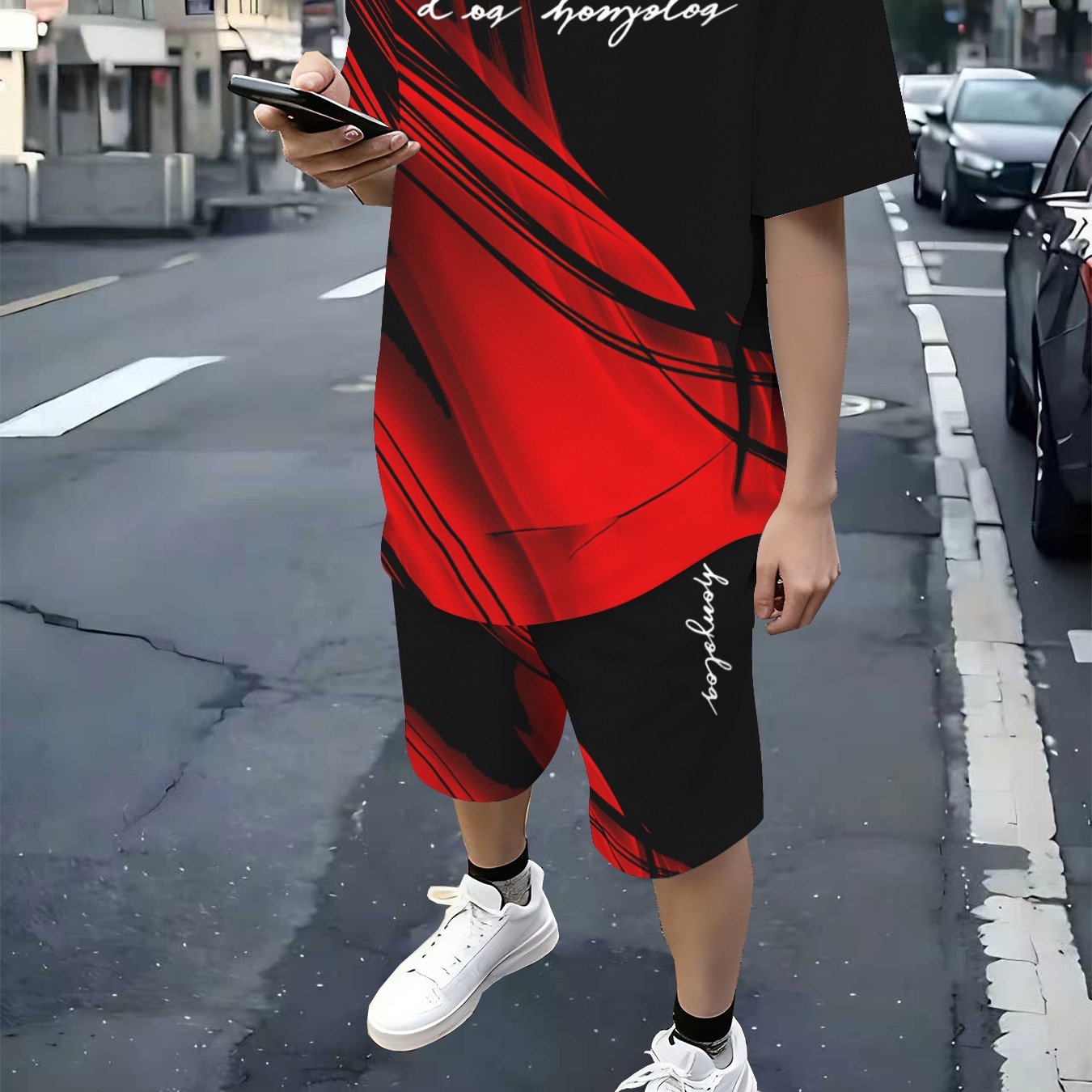 TEMU Youth Fashion Shorts Set, Featuring Trendy And Casual Printed Patterns, Consisting Of A 2pcs Set Of Short-sleeve T-shirt And Loose Shorts For
