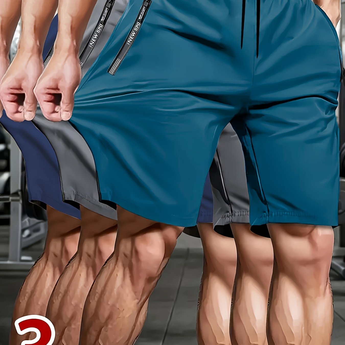 TEMU 3pcs Shorts de jogging de sport décontractés pour hommes, poches zippées à fleurs , cordon de serrage à la taille, très appropriés pour
