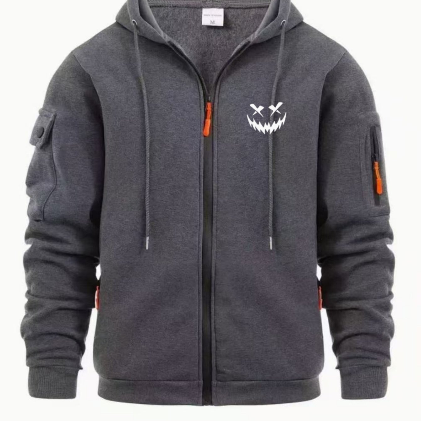 TEMU Men's Fashion Hooded Sweatshirt Jacket With Pockets, Casual Daily Wear, Chest Print, Long Sleeve Zippered Top
