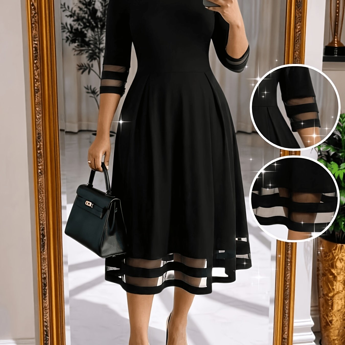 TEMU Robe Grande Taille, Tissu Élégant, Patchwork, Col Rond Tendance