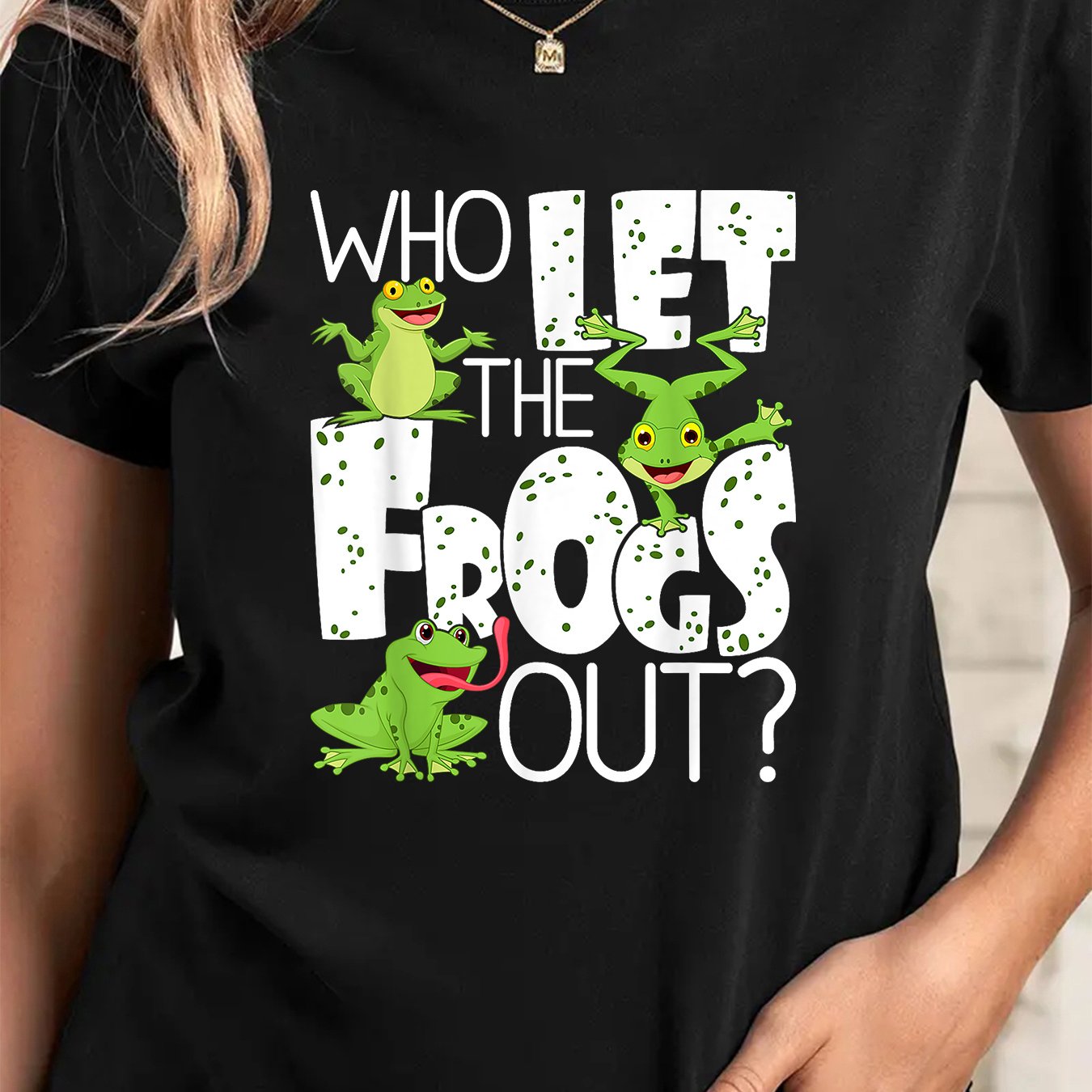 TEMU 1pc Women's Casual Crew Neck T-shirt With "who Let Out?" Print, Polyester Knit Fabric, Short Sleeve, Regular Length, Medium Stretch, Alphabet