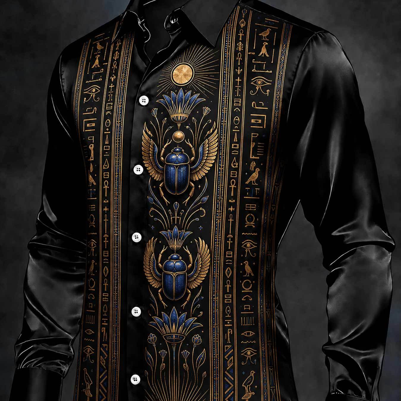Men's Collared Shortsleeve Shirt Egyptian Scarab Print Artistic Vintage Style Casual And Party Wear