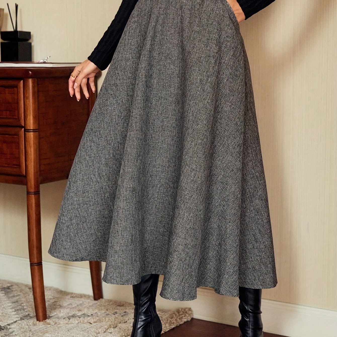 TEMU Women's Elegant A-line Skirt For Office Wear And Casual , Belt Not Included