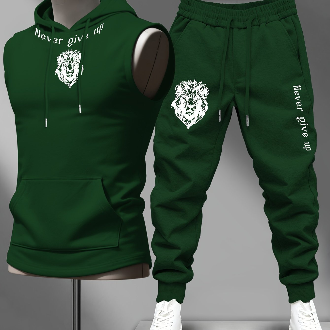 TEMU Conjunto de Camiseta Sin y Pantalón de Gimnasio para Hombres - Estampado "", Camiseta de Entrenamiento con Capucha, Pantalón Deportivo , Estilo