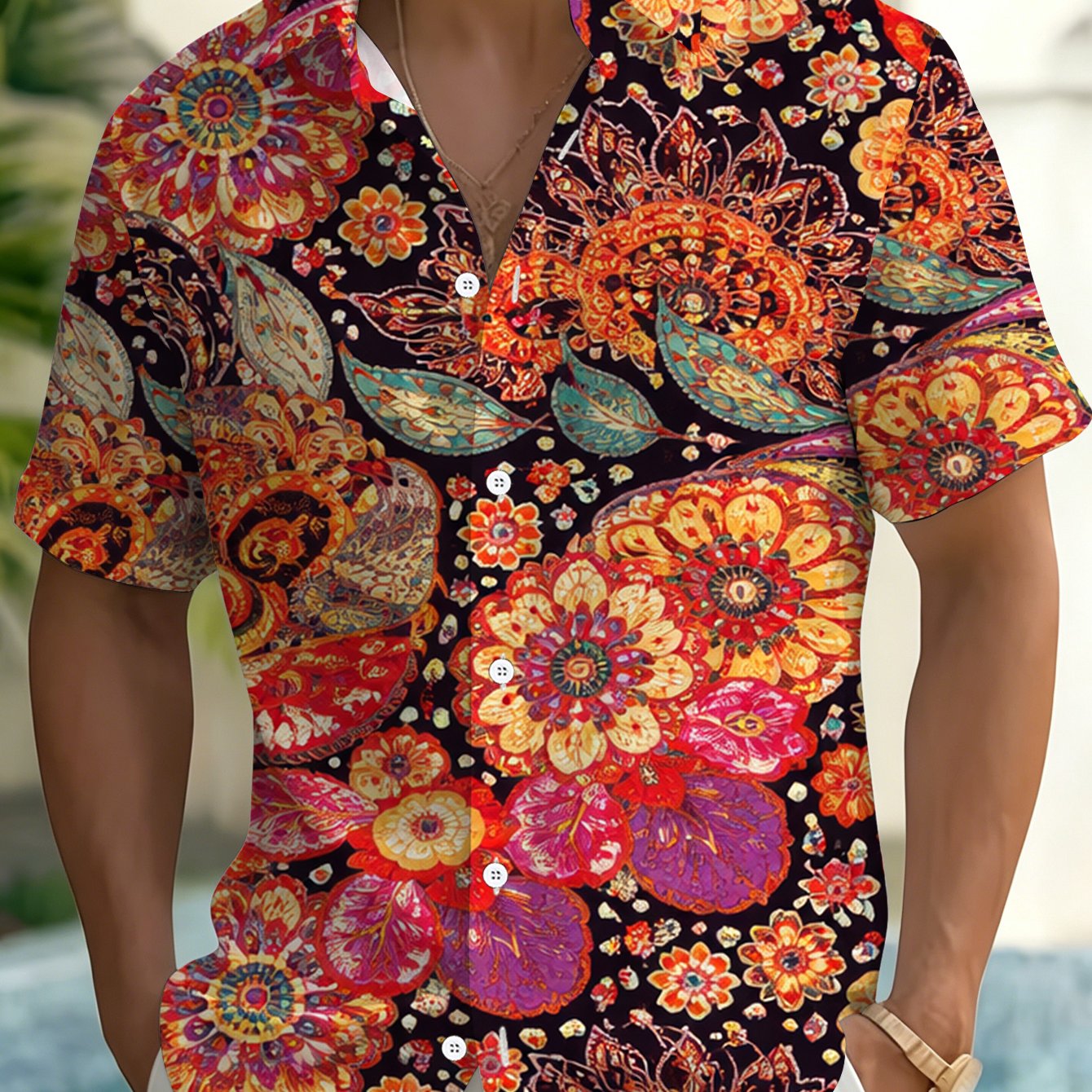 TEMU Summer Casual Short Sleeve Shirt Men's Fashion Loose Short Sleeve Printed Design – Not Textured Formal Short Sleeve Multicolor Floral Paisley