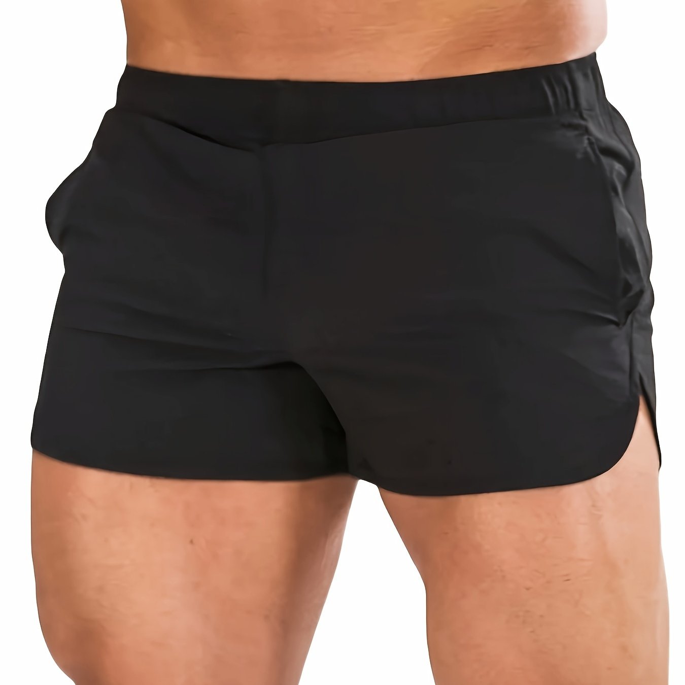 Men's Quick-dry Athletic Shorts - Lightweight, Stretchy Compression For Running & Fitness, Solid Color With Pockets