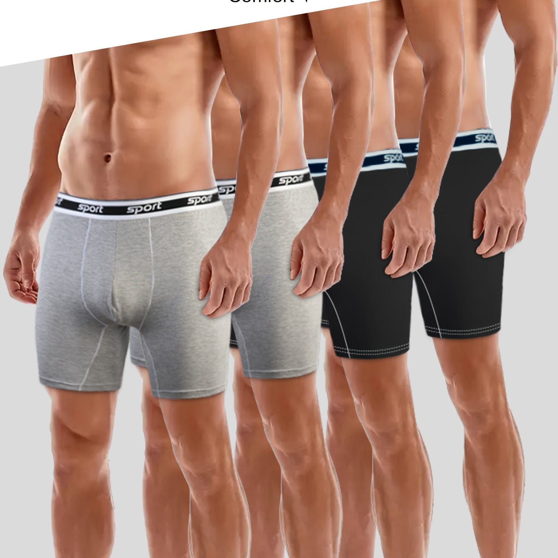 TEMU 4pcs Men's High-elasticity Breathable Modal Long Boxer Briefs With Contrast Waistband & Lettered Design - Fit For Running, Gym, Casual Wear