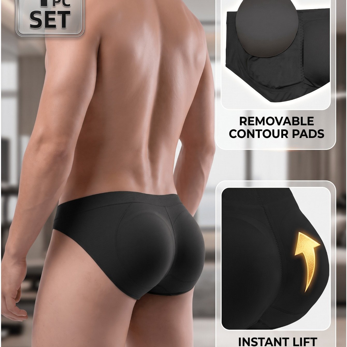 TEMU Men Seamless Breathable Lifting Underwear Invisible Hip Pad Shaping Briefs Comfortable Push Up Panties