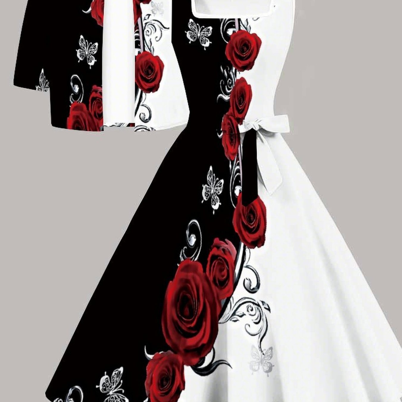 Plus Size, Women's Suit Women's Plus-size Dress Set Floral And Tree Pattern Party Comfortable Material Fashionable Personality Short-sleeve Jacket Vest Dress Set