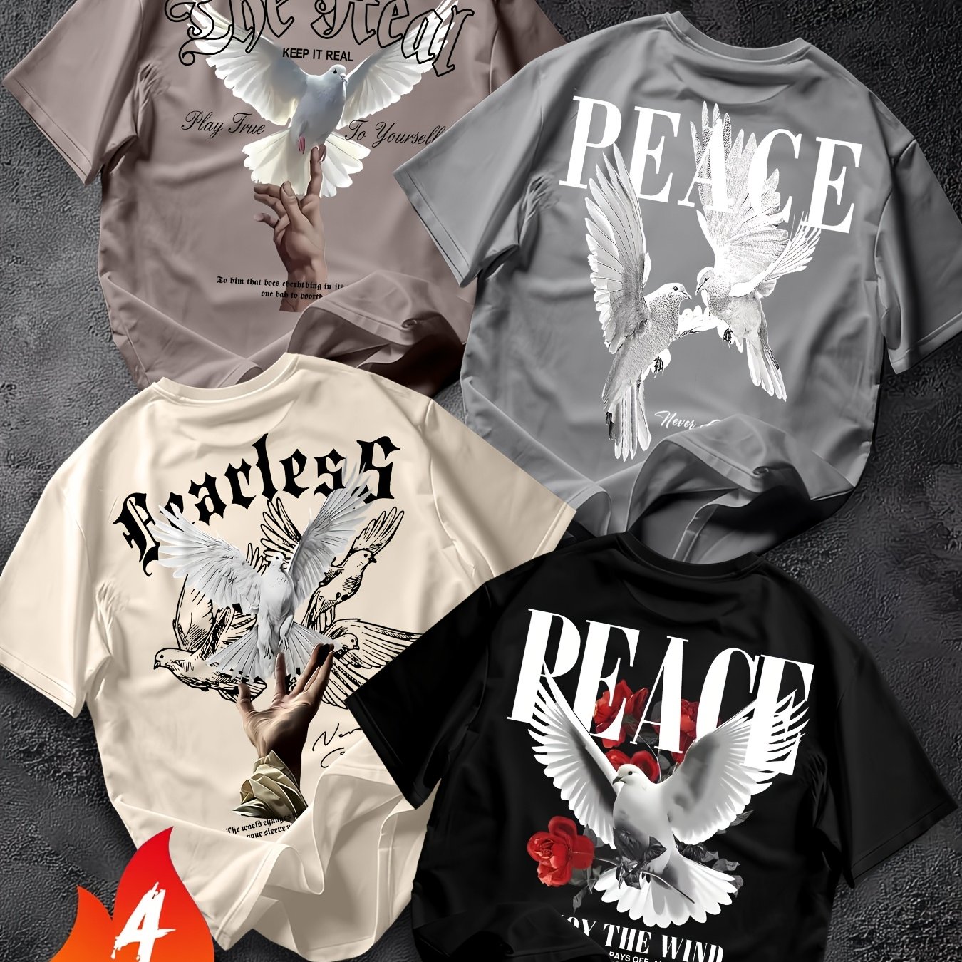 TEMU Men's Summer Short-sleeve 4pcs Printed Regular Fit Tops, Trendy Printed , Outdoor Sports And Casual Short-sleeve T-shirts, 4pcs