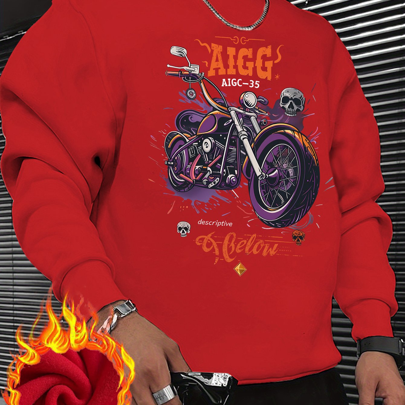 TEMU Men's Fashion Trend Printed Thick Knit Crew Neck