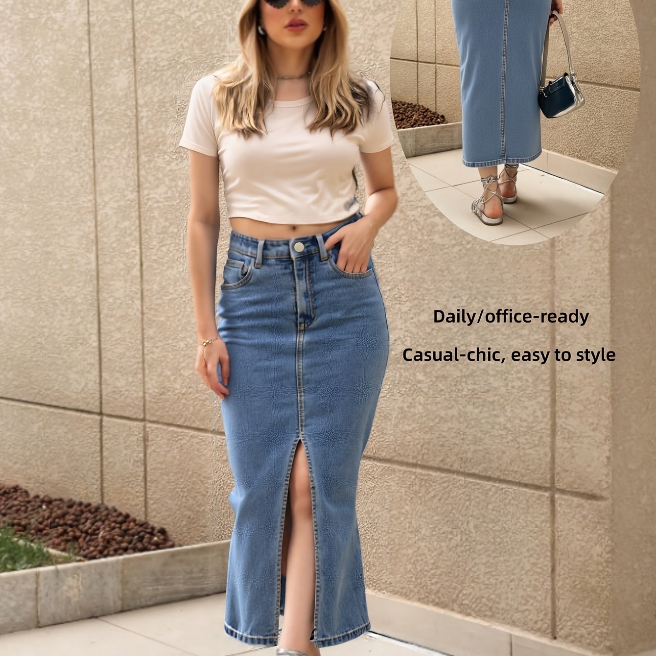 Image of New Women's Versatile Denim Skirt, Multi-functional Machine Washable, Retro Elegant Hip-hugging Split Denim Long Skirt, Hot And Fashionable Outfit, High-waisted Elastic Comfortable Must-have Item
