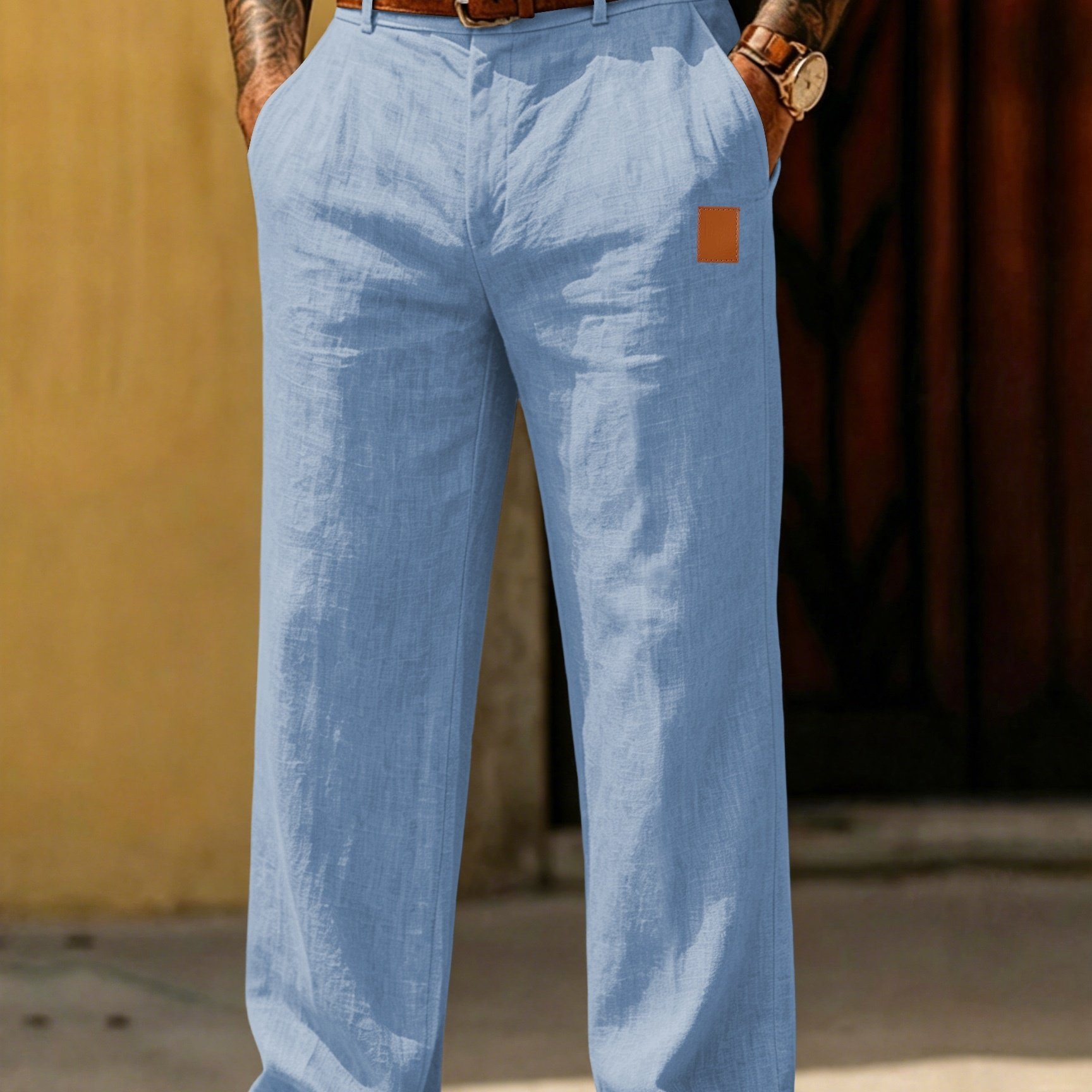 TEMU Old Money Outfits Men's /autumn Solid Color Linen Trousers, Casual Versatile For Daily Commuting, , Sports, , Trendy, Comfortable, Fashionable,