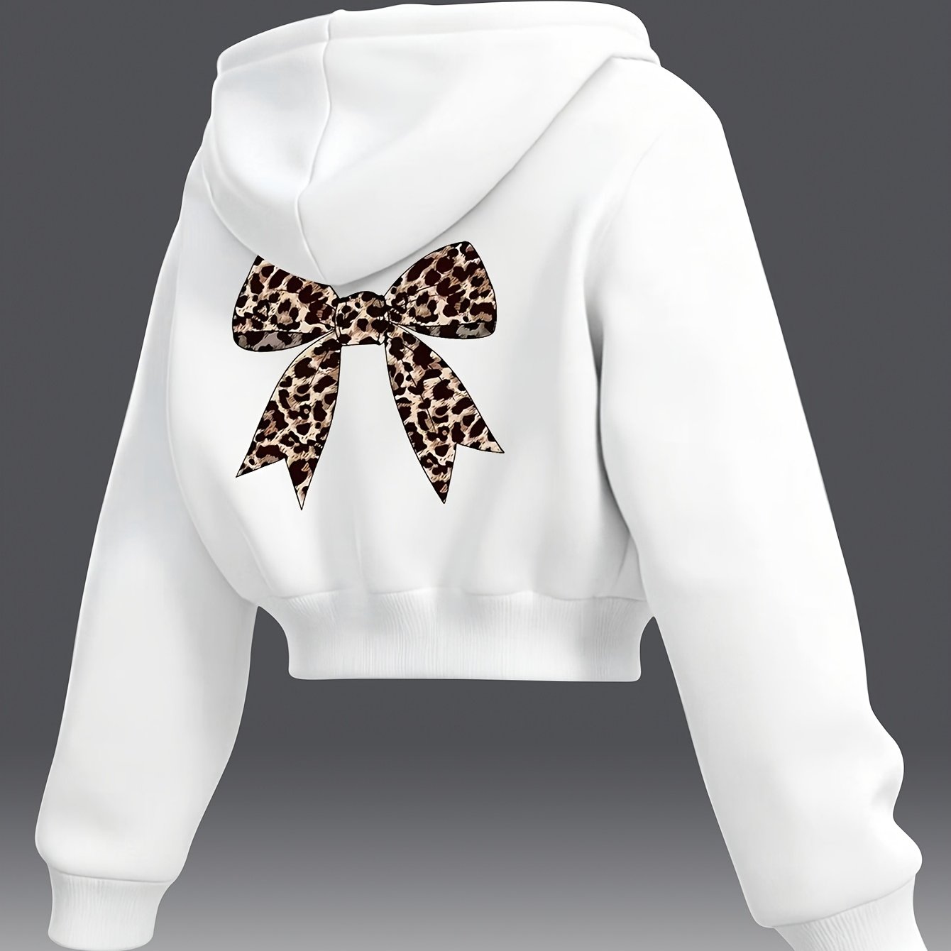 TEMU Autumn/winter Women's Cropped Hooded Sweatshirt, New Style With Leopard Print And Bow Accent, Cropped Slim Fit Hoodie, Autumn/winter -lined With