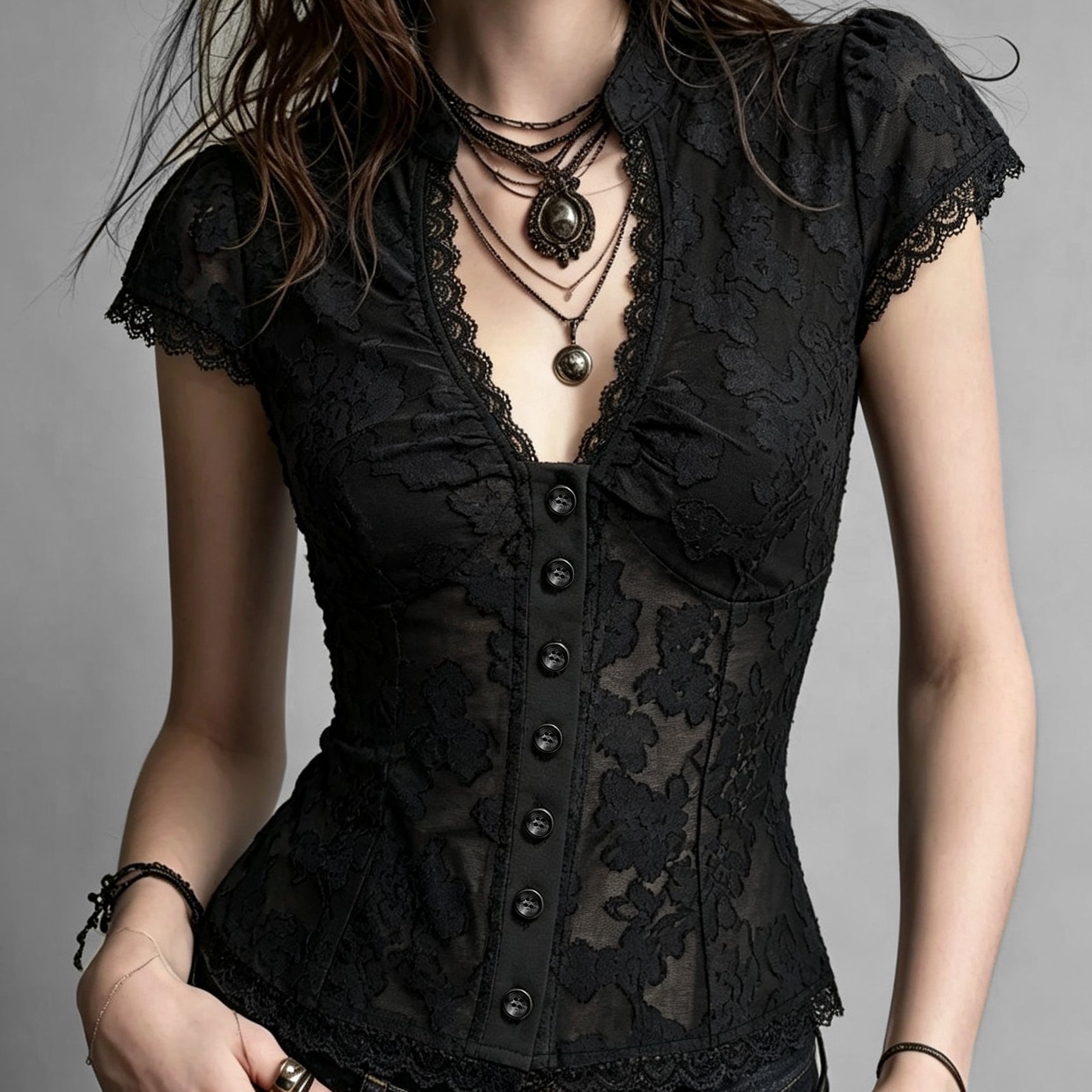 TEMU Women's Spring Summer Elegant Fashion Lace V-neck Short Sleeve Blouse Shirt