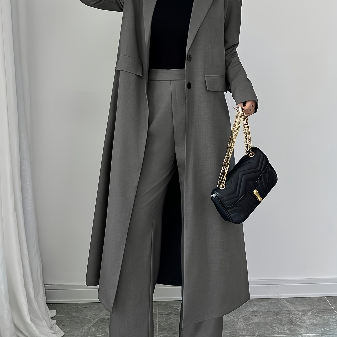E-shop Damen-Blazer in Übergröße, einfarbig, lang, einlagig, ungefüttert, ohne , aus nicht dehnbarer Polyesterfaser, geeignet für große Frauen, Büro,
