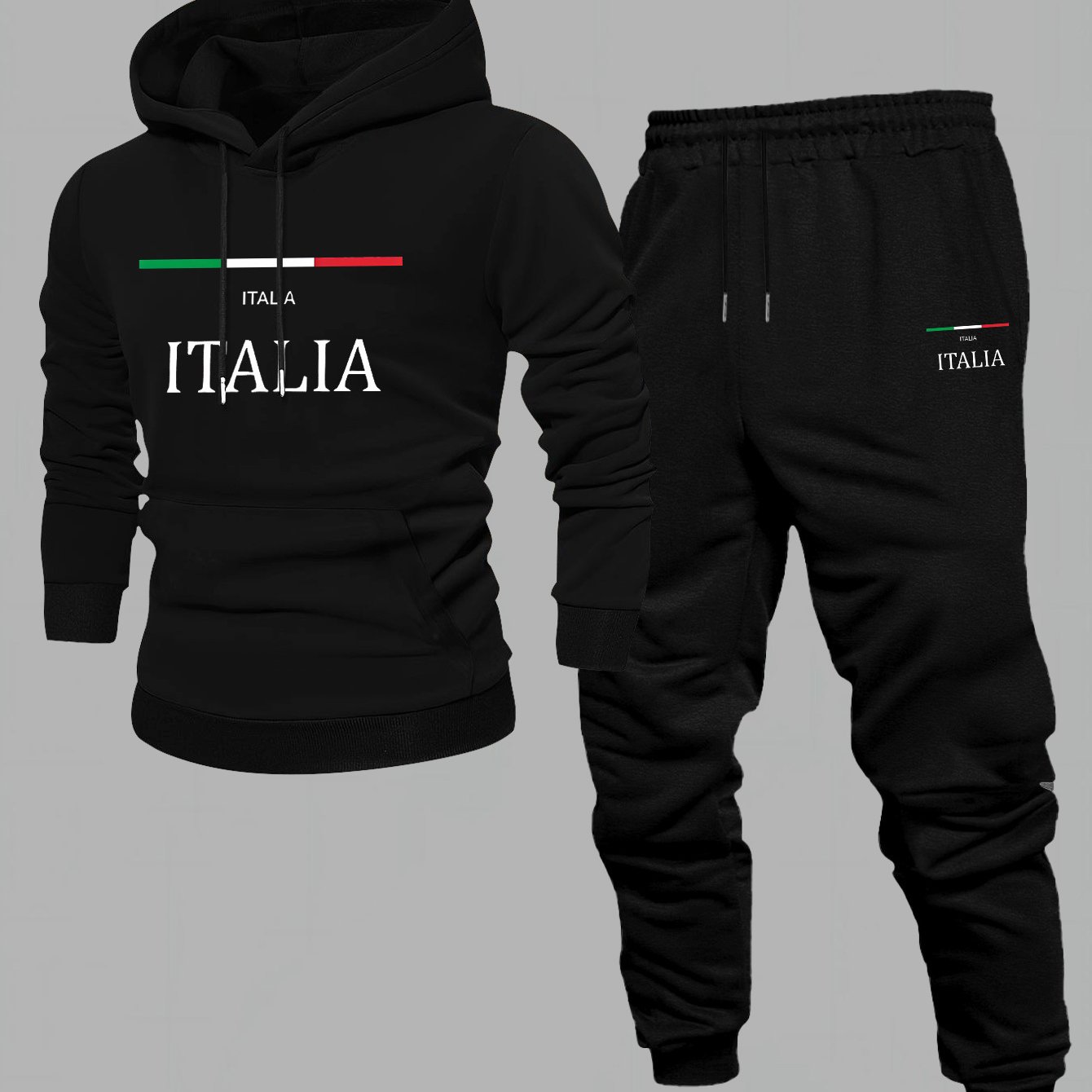 TEMU Italia Italian Style Men's Printed Hoodie With Fleece Lined Pants Set, New Autumn/winter Casual Sweatshirt And Drawstring Joggers Outfit