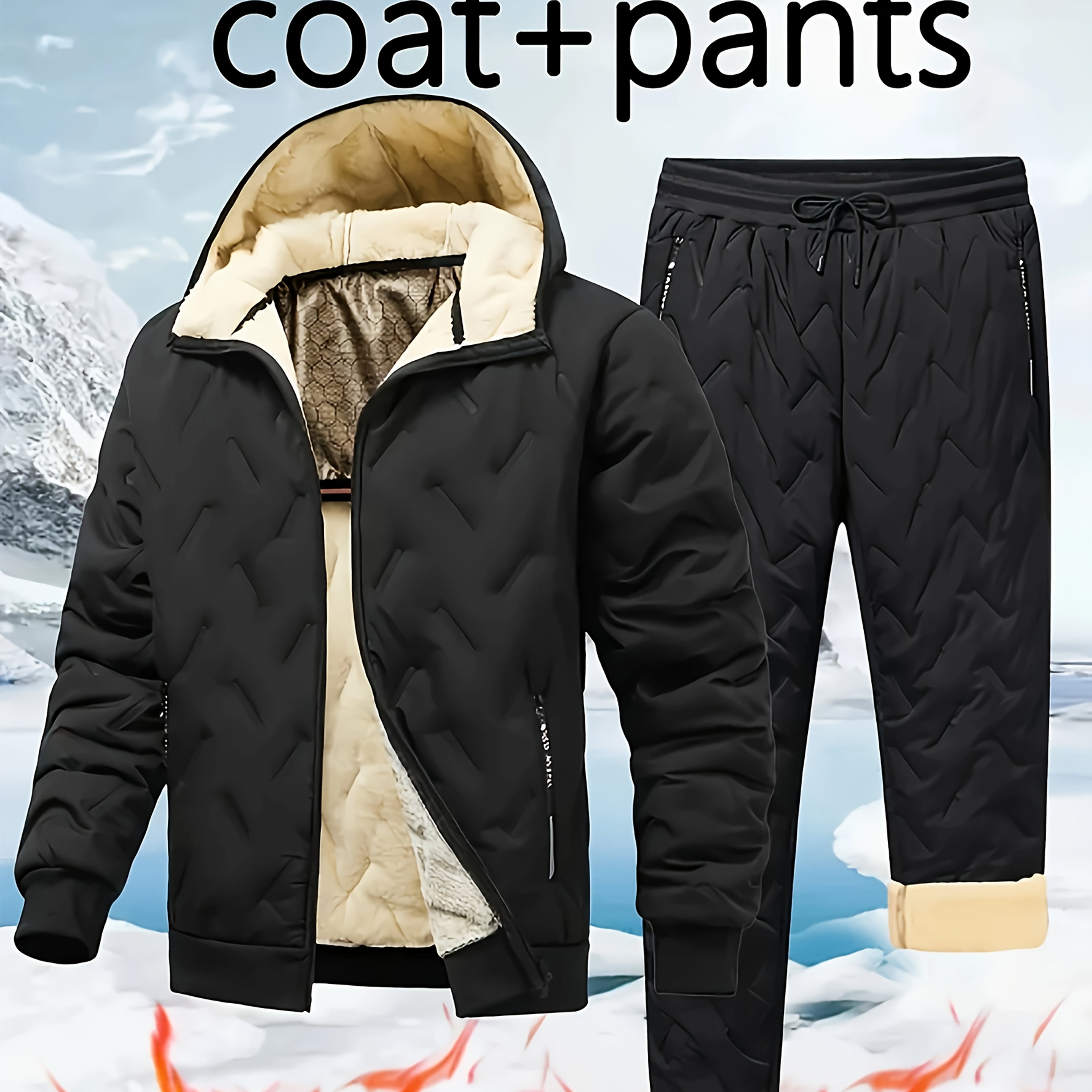 TEMU Men's Autumn And Winter Leisure Sportswear 2pcs Suit With Thickened Warm Upper Jacket;