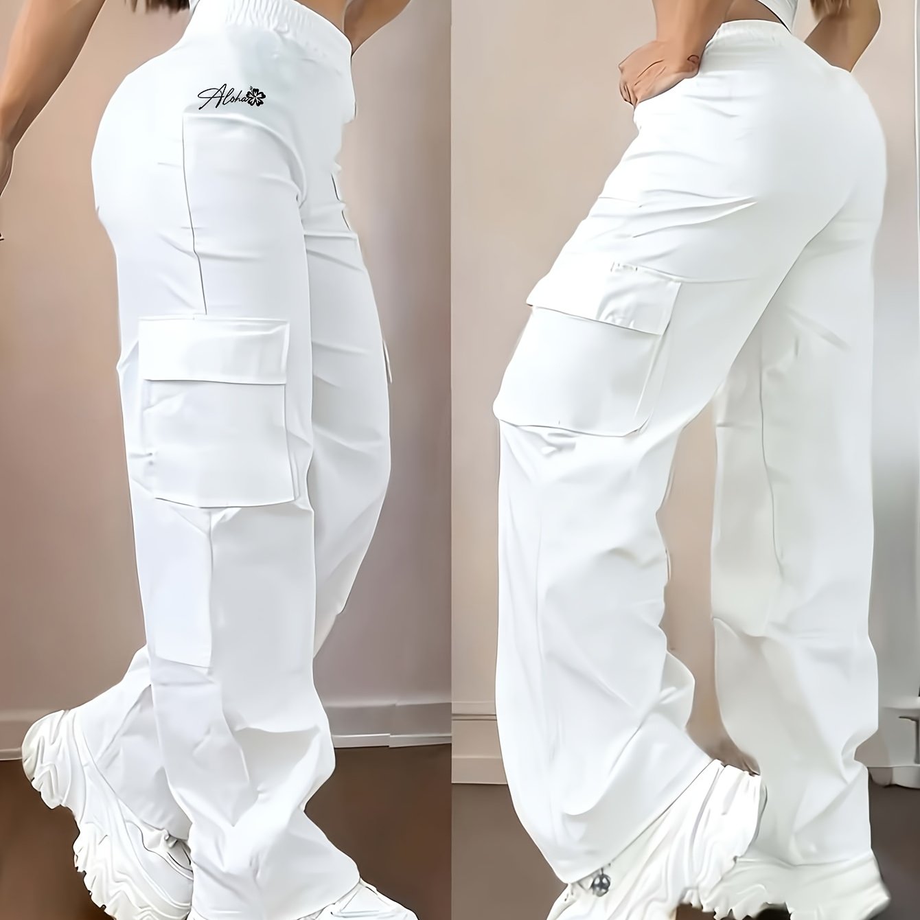 TEMU D355- Women's Casual Pants, Floral Print, Fashionable Cargo Pants-why1526