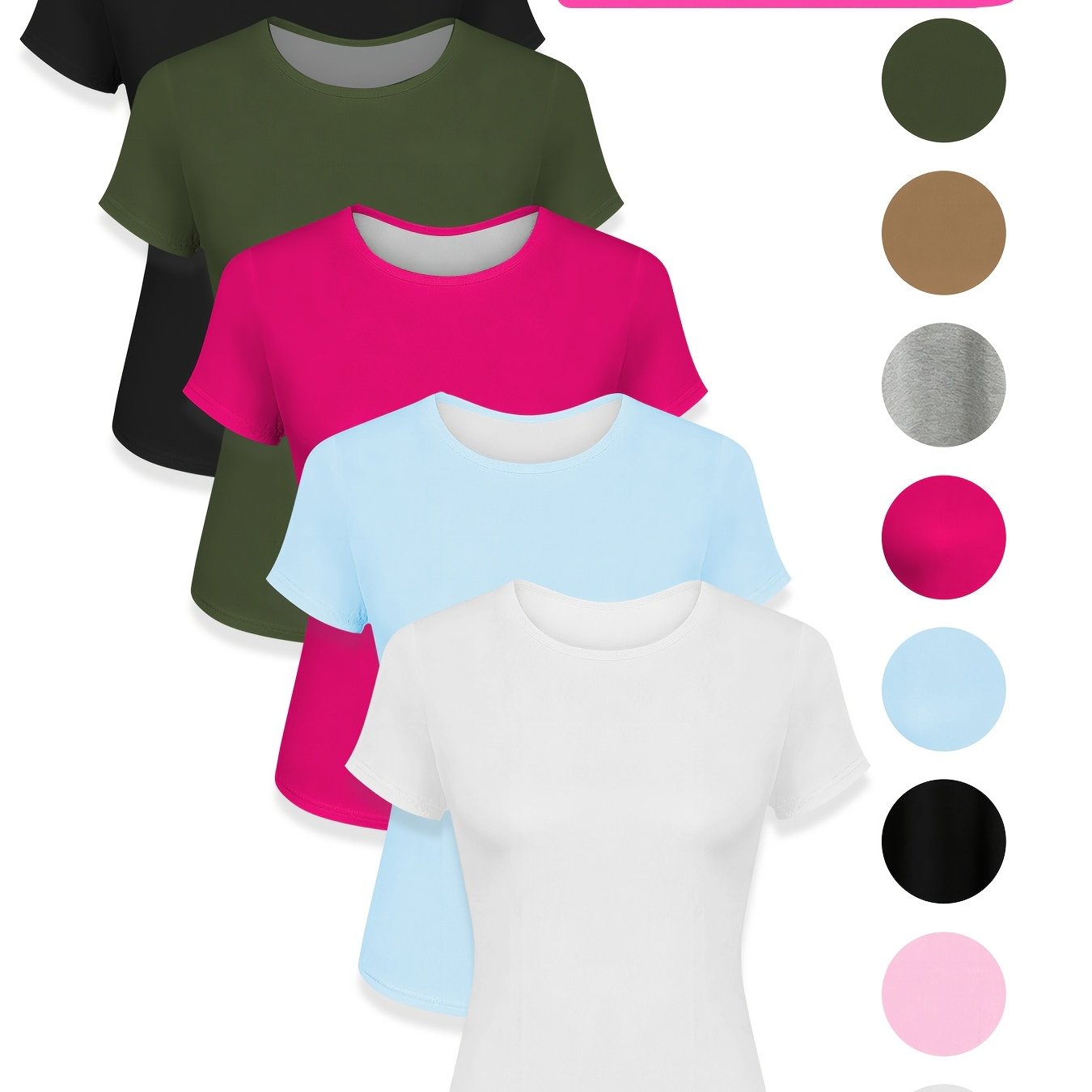 TEMU 5pcs Random Colors Sports Casual Women's T-shirts