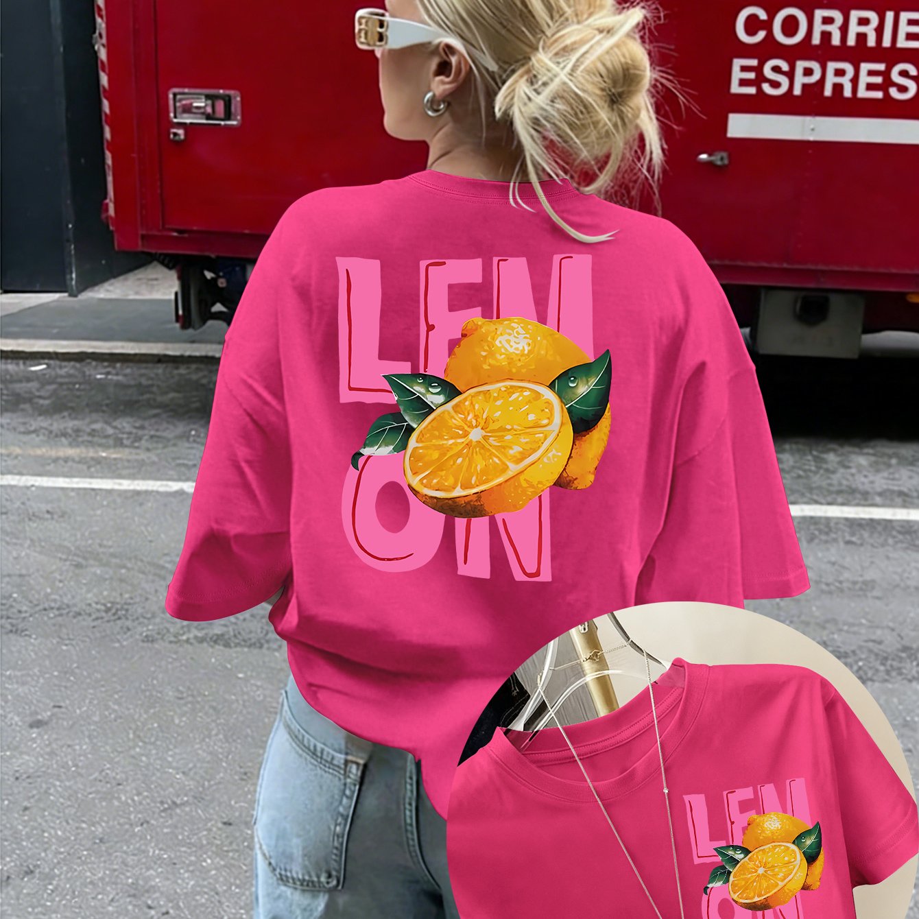 TEMU maten, Zoetzure citroen doet de zomer ontwaken in één hap-print, Lente/Zomer 2026 nieuwe collectie Dames T-shirt met korte mouwen in verlengde
