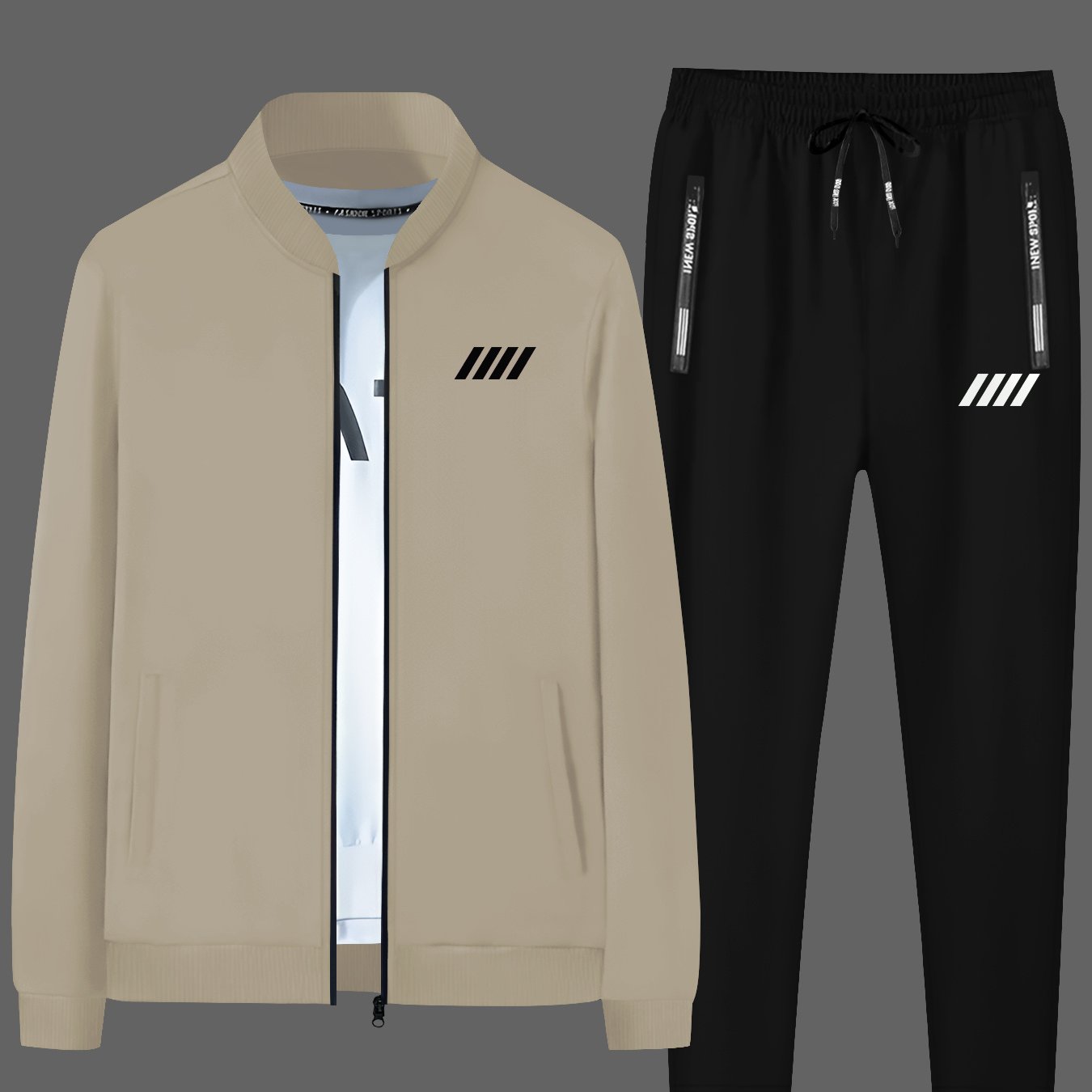 TEMU Men's Trendy Autumn/winter Li Ling Jacket 2pcs Set, Casual Youth Sport Jacket Suit