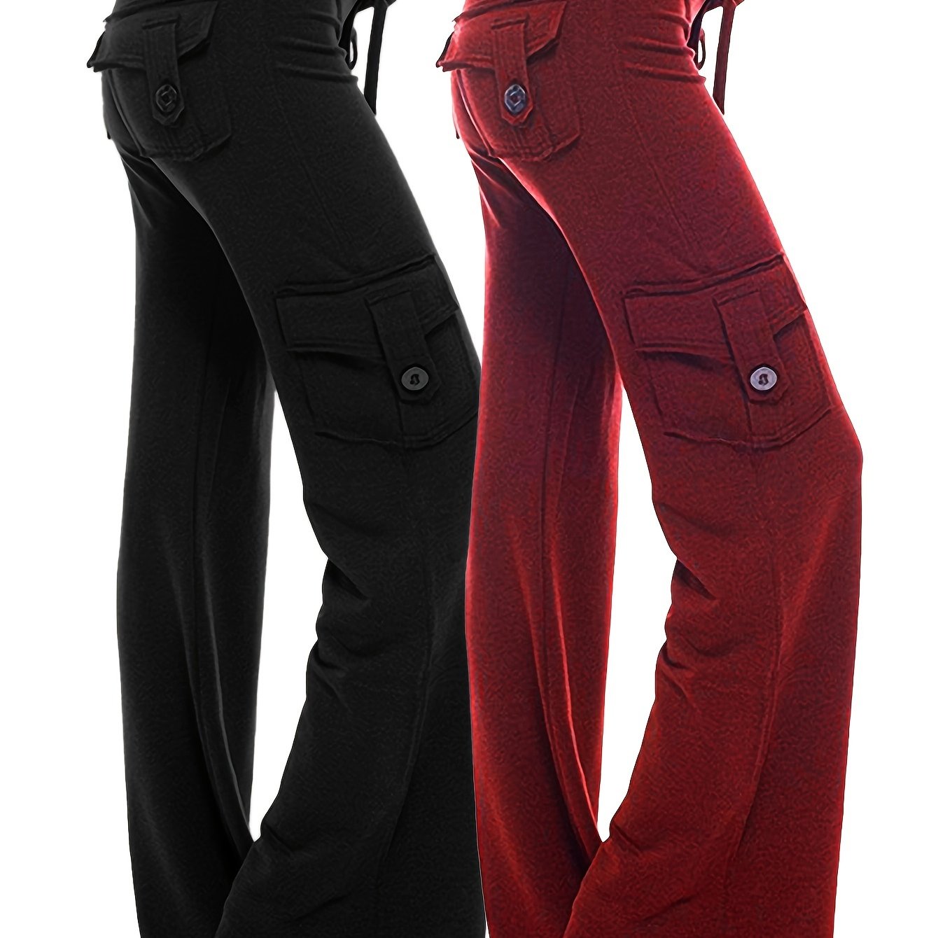 TEMU 2pcs Women's Yoga Pants Sports Large Size Outdoor Pants Fitness Leisure Outdoor Travel Micro Flare Pants Flip Pocket Wide Leg Cargo Pants, Casual High Waist Loose Sweatpants