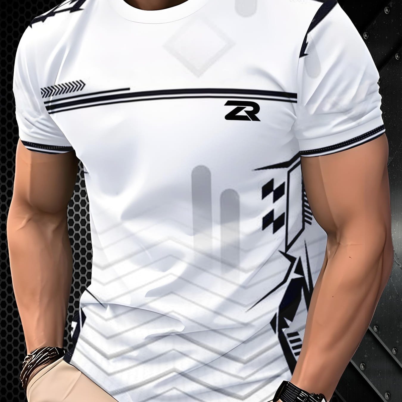 TEMU [print Design-not Texture] Men' Athletic Quick-dry Short Sleeve T-shirt, Summer Fitness And Running Special, Breathable And Sweat-wicking,