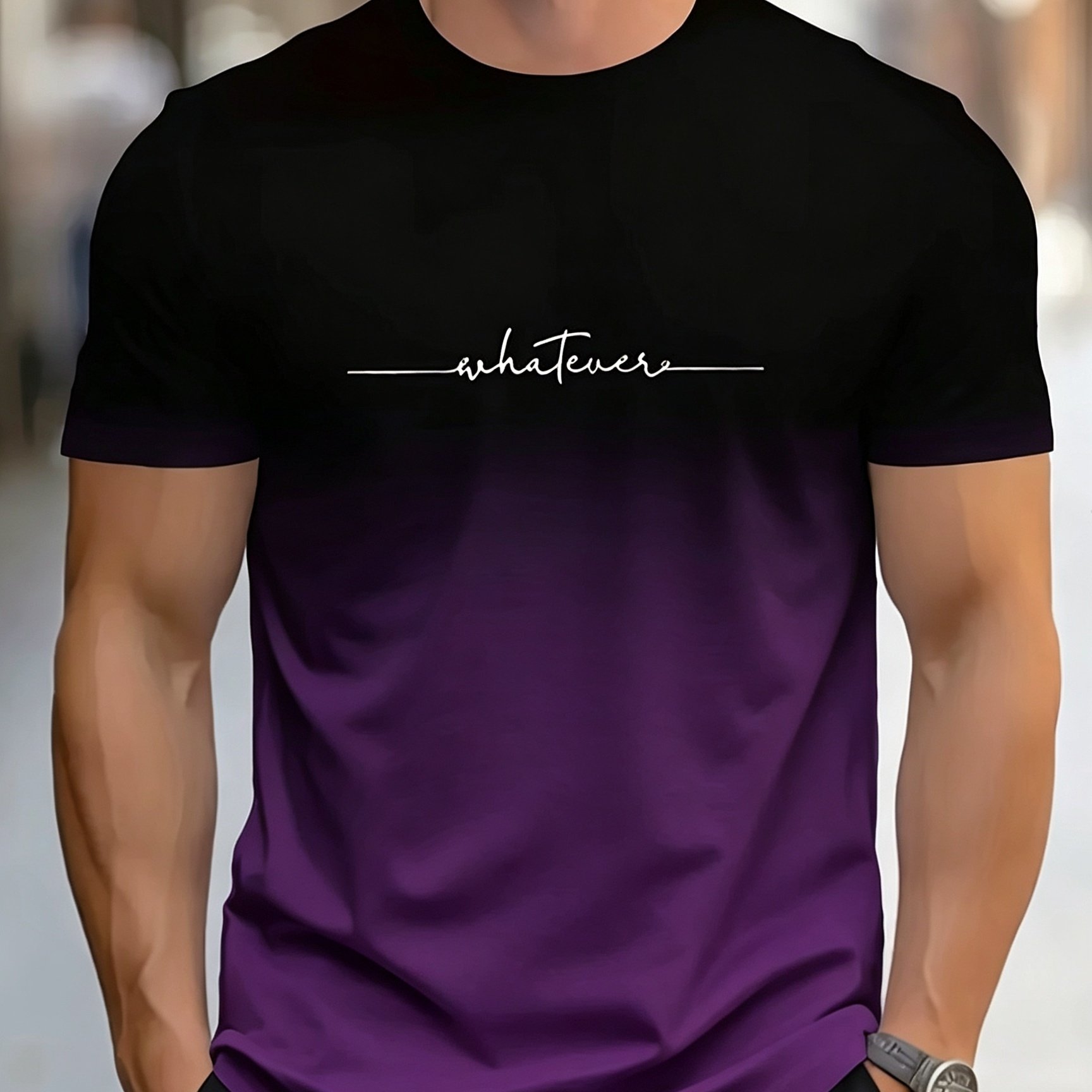 TEMU Men's Athletic Sweatshirt, Men's Creative Fashion Casual Print T-shirt, Athletic Short Sleeve, Men's Gradient, English Letter Print Round Neck
