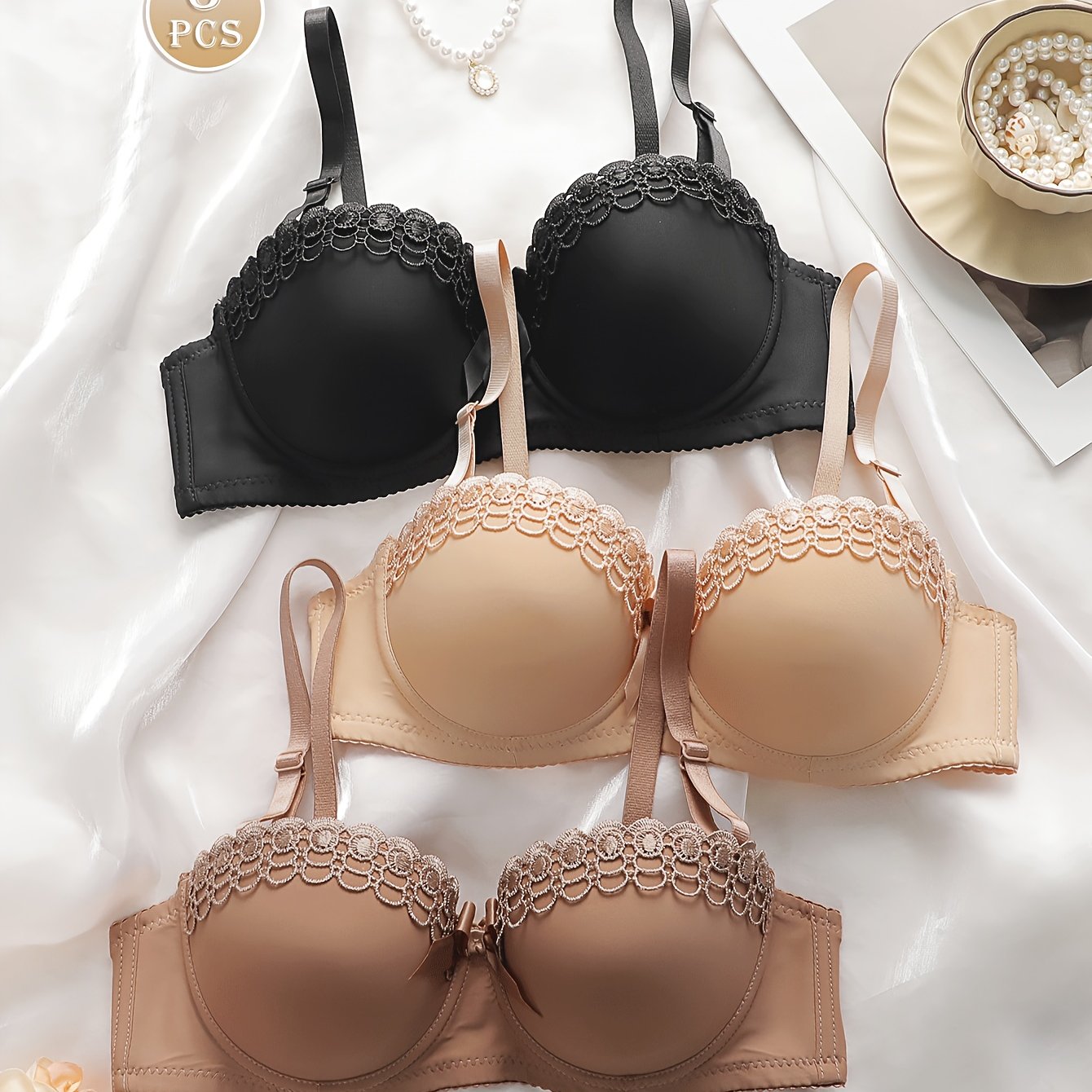 3pcs Underwire Bra, Non-slip Fashion Women's Bra