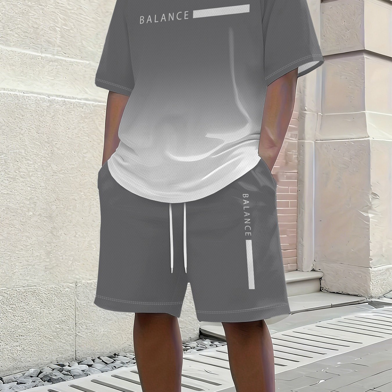 TEMU Ensemble T-shirt décontracté à manches courtes et col ras du cou et short à cordon de serrage pour homme, Vêtement de plage , Tenue confortable