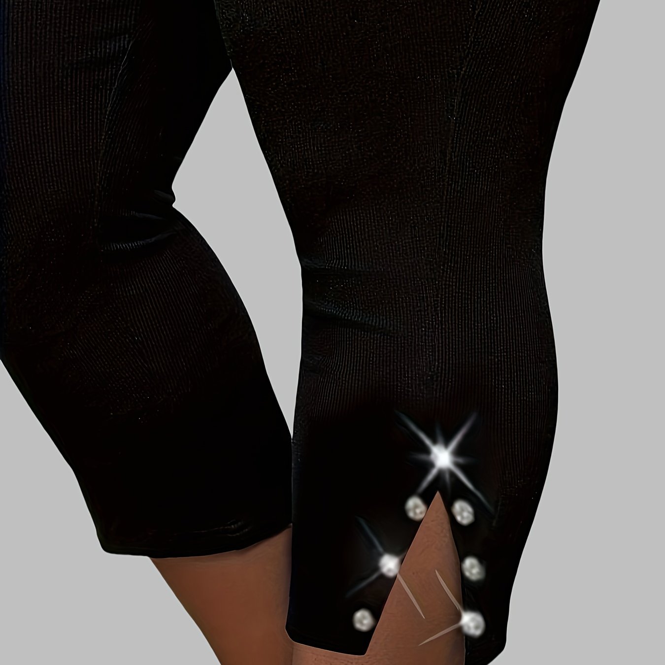 E-shop Plus Size, Dehnbare Strass-Schlitz Caprihosen mit hoher Taille für Outdoor Casual