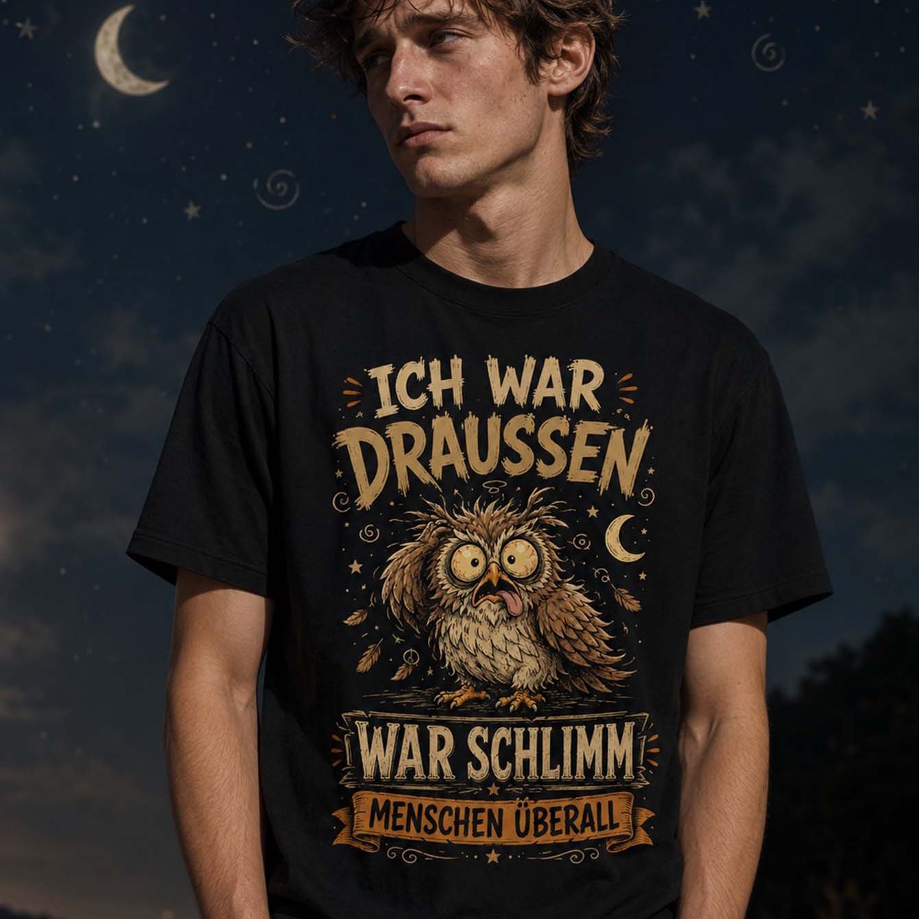 Image of Plus Size 0xl-5xl I Was Outside It Was Everywhere Owl Graphic Men's T-shirt Casual Short Sleeve Black Round Neck Outdoor Funny Tee Gift