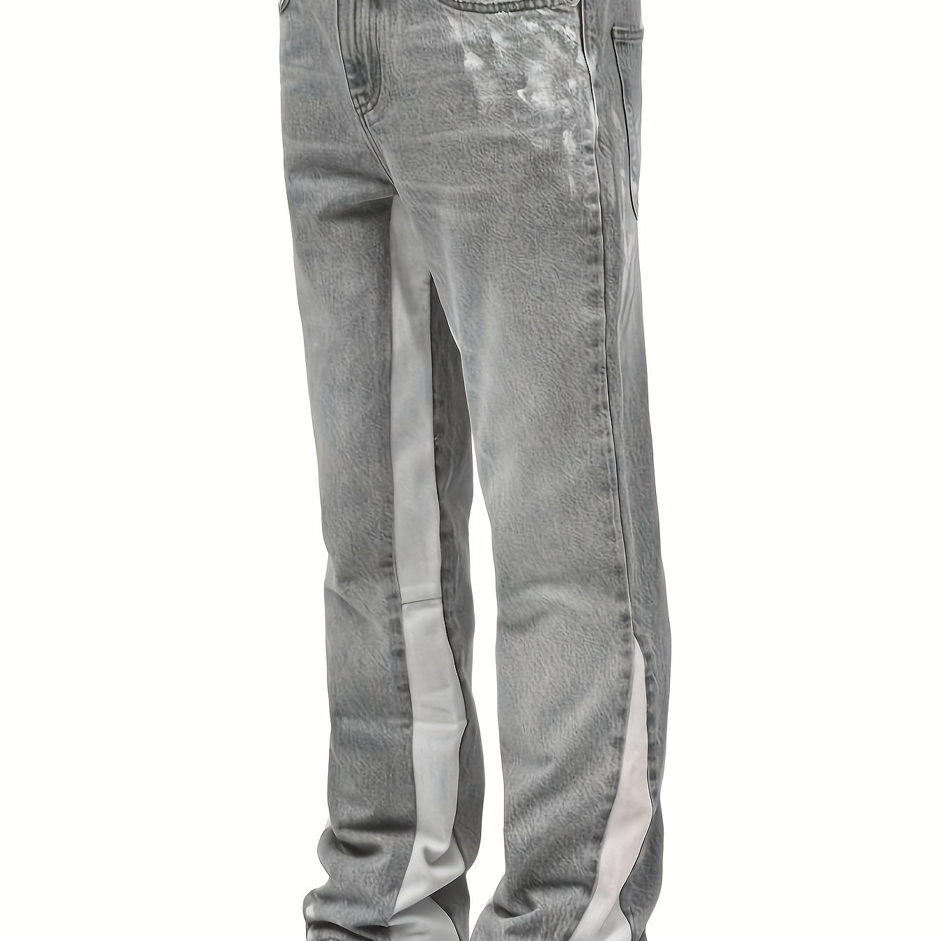 [yulemi] 's Retro Washed Jeans Trendy Brand Splicing Design Casual Straight Pants Men
