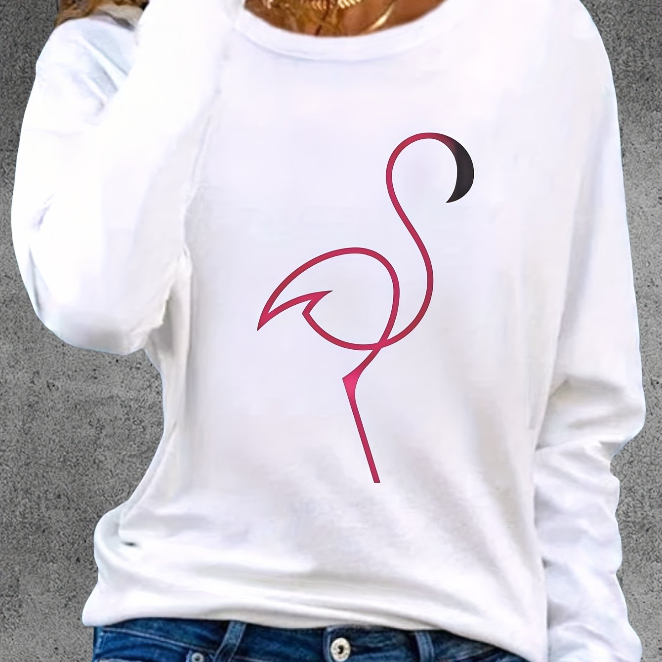 Mi Tao Directional Spring Summer Pattern Directional Element Printed Round Neck Long Sleeve T-shirt Women's Top(38)