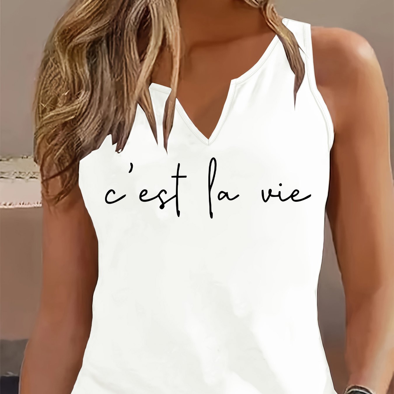 TEMU Graphic Print Tank Top, Sleeveless Casual Top For Summer & Spring, Women's Clothing