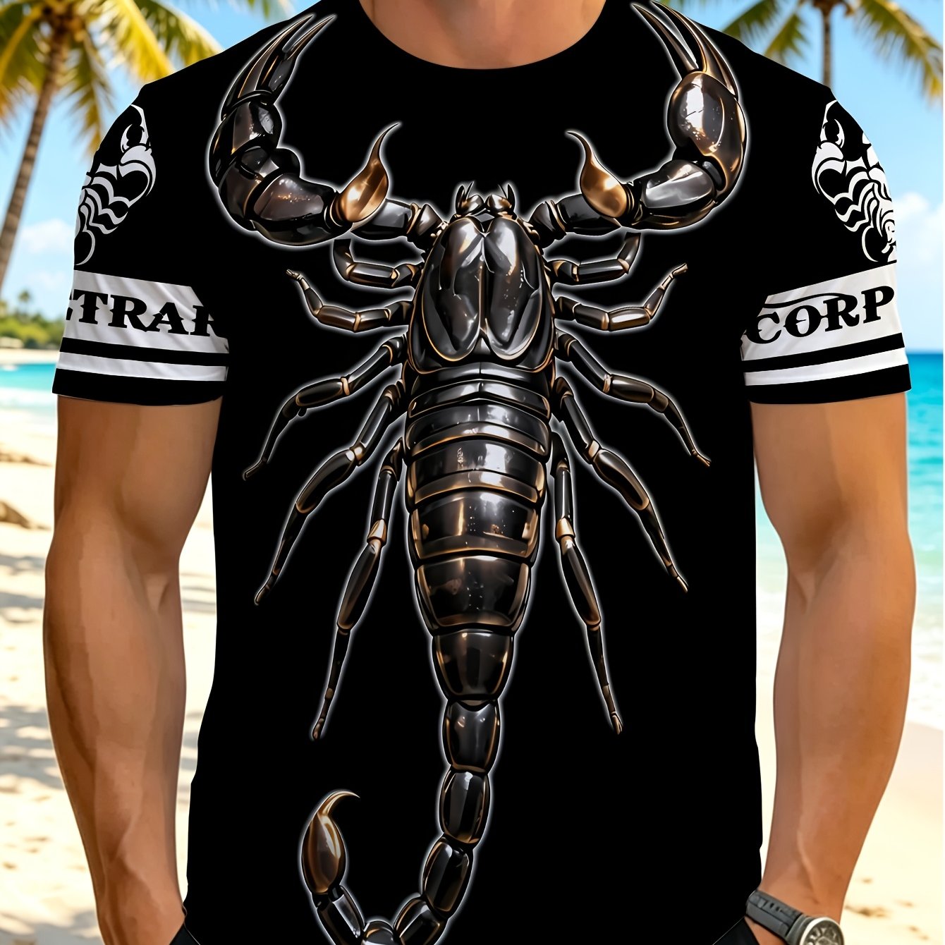 TEMU Men's T-shirt, Fashionable Pattern Short-sleeve Tee, , Trendy Men's Summer Wear, Suitable For Summer, Comfortable, Soft, And Breathable, Machine