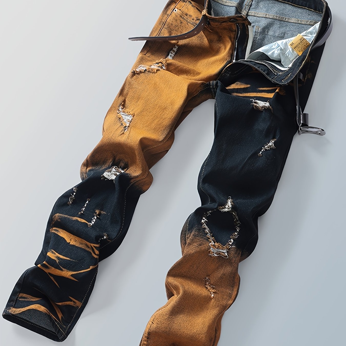 Image of Men's Vintage Distressed Straight-leg Jeans - Mid-rise, Light Blue With Ripped Details, , , Comfortable Clothing | Vintage Style Jeans | Detailed Stitching