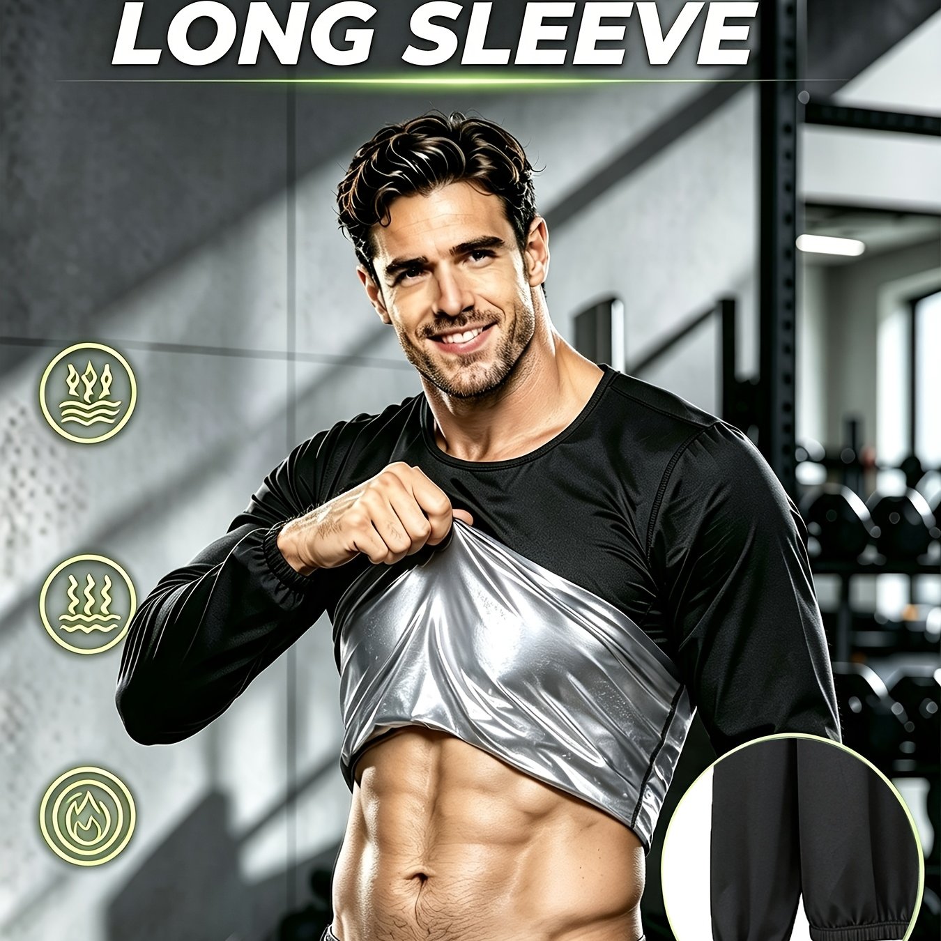1pc Men Long Sleeve Sauna Workout Top, Elastic Cuffs Hem , Sweat Athletic Sport Shirt, Regular Fit Activewear For Gym Training Running Cycling, Christmas Thanksgiving Valentine's Day Gift