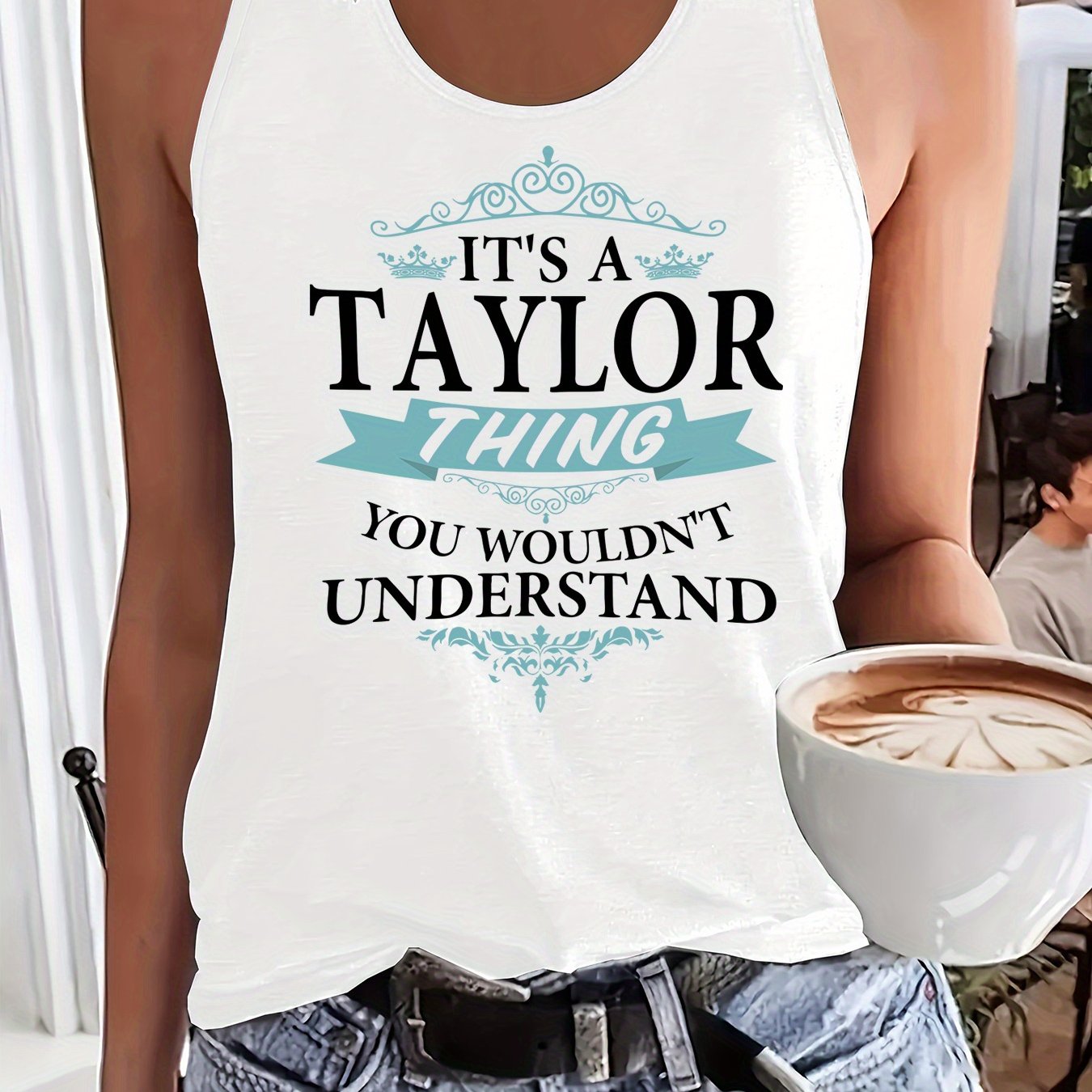 TEMU Women's Taylor Thing Graphic Tank Top - Sleeveless, Round Neck, Casual & /summer Vest