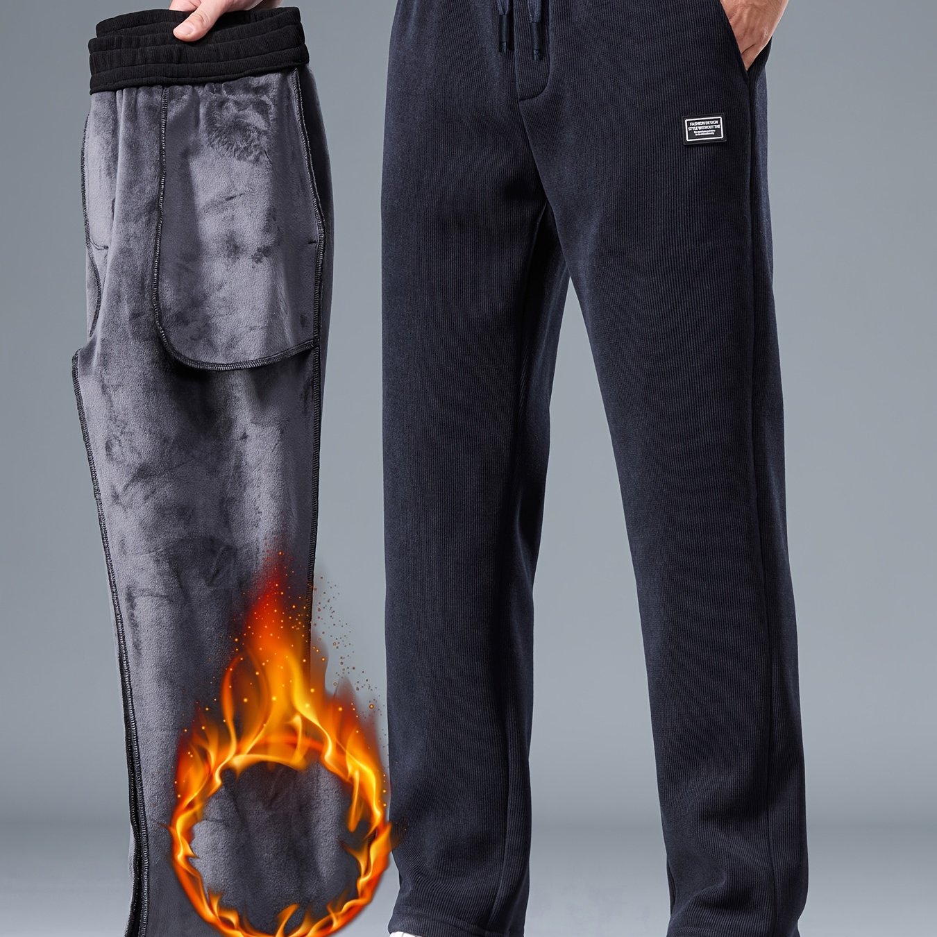TEMU Pantalon décontracté épais pour homme, intérieur en d'hiver, automne/hiver pour