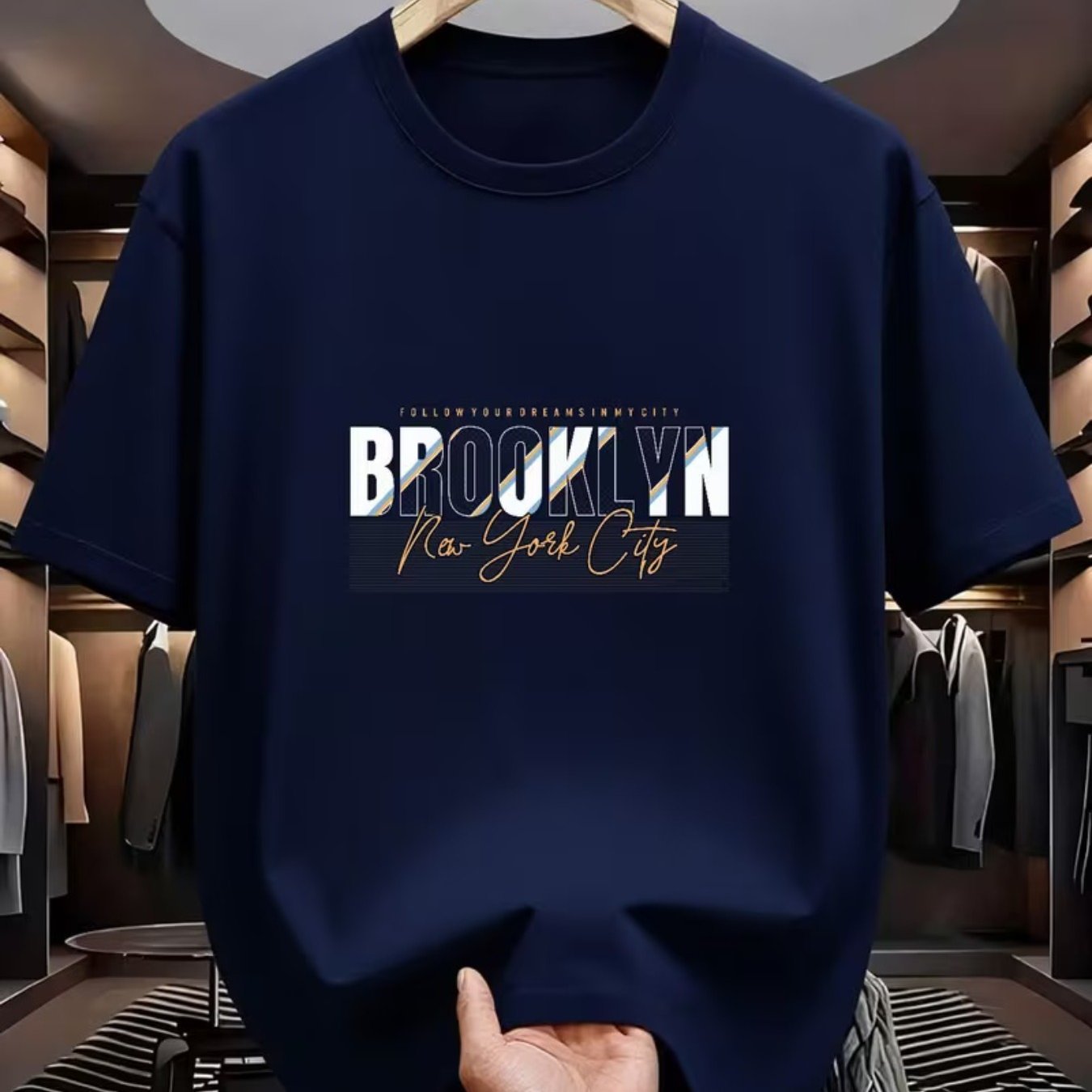 TEMU T-shirt Homme Brooklyn Imprimé, Haut à Motif Style , T-shirt Décontracté à Manches Courtes et Col Rond