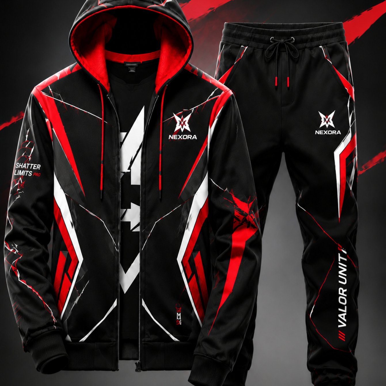 Image of [original Qx, Pirated Investigated] 's Nexora Unit 2pcs Clothing Set, Zipper Hooded Jacket And Jogging Pants, Black, Red And -sports Game Technology Style Street Casual Sportswear