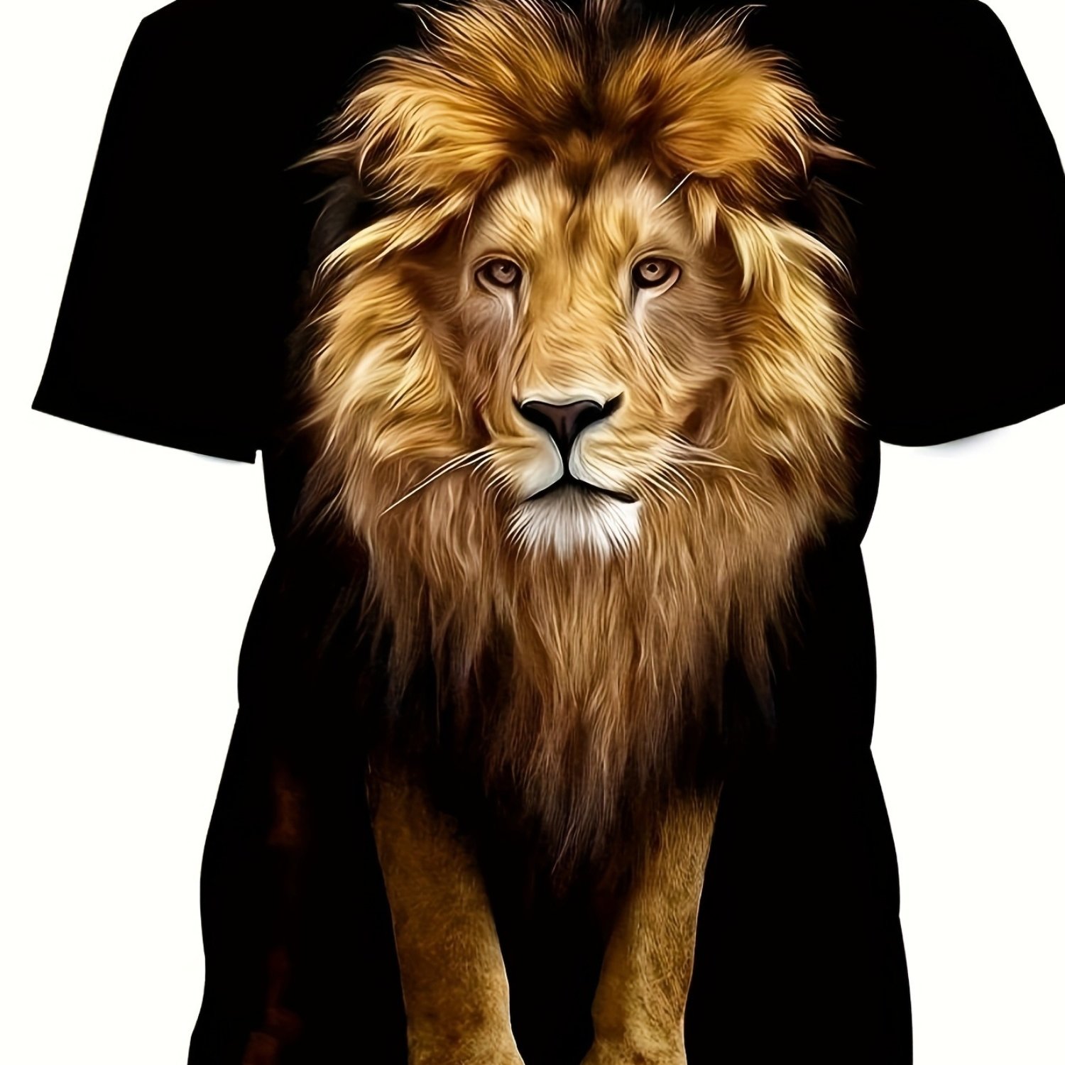 TEMU Men's Casual Summer T-shirt With A Lion Print, Stretchy Round Neck Tee For Street Style