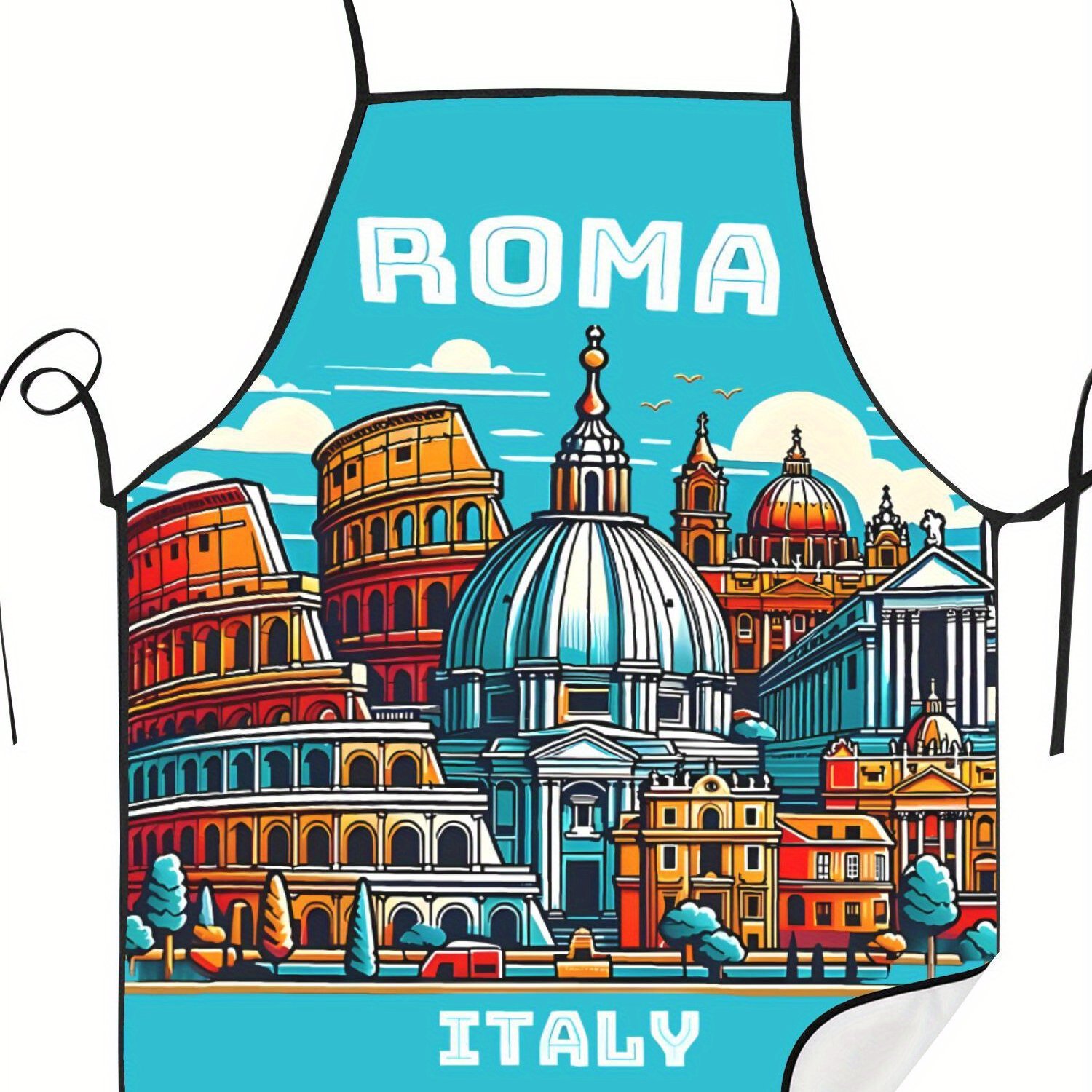 TEMU Grembiule da cucina unisex regolabile con stampa 2D design citt� Roma Italia per uso
