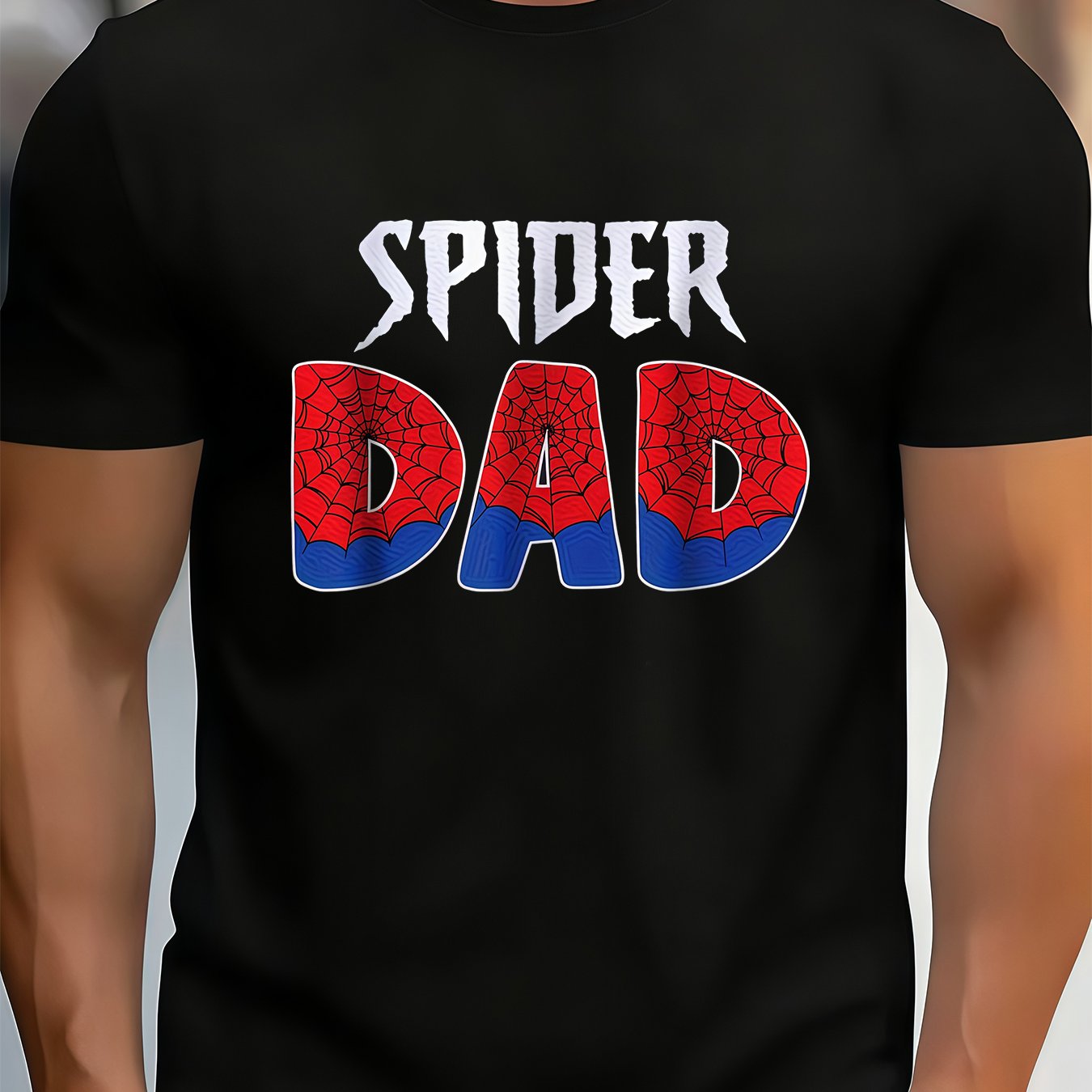 TEMU Men's Spider Dad Graphic T-shirt - Fun And Trendy, Soft And Breathable, 100% Polyester Fiber, Design, Crew Neck, Short Sleeve Summer, Father's