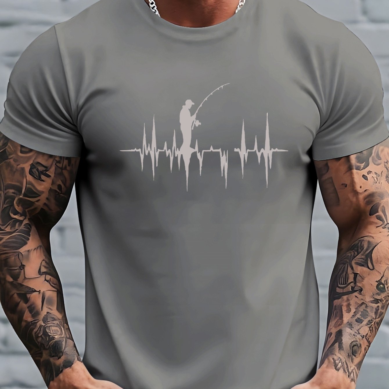 TEMU Ecg Fishing Enthusiast Choice Men' T-shirt Suitable For Casual Wear Summer Casual Top Men's Pattern T-shirt Summer Comfortable Breathable Short