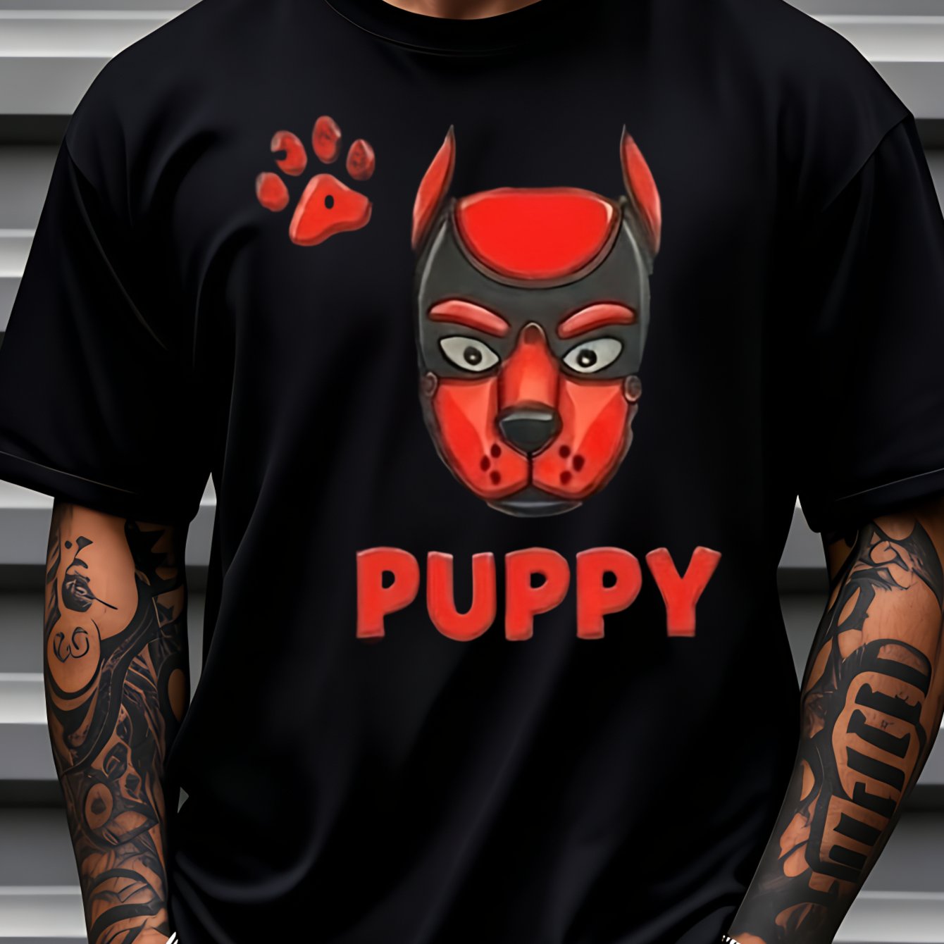 Image of Mask Puppy Play Paw Casual Streetwear Wear T Shirt Short Sleeves Crew Neck Black Cotton Tee